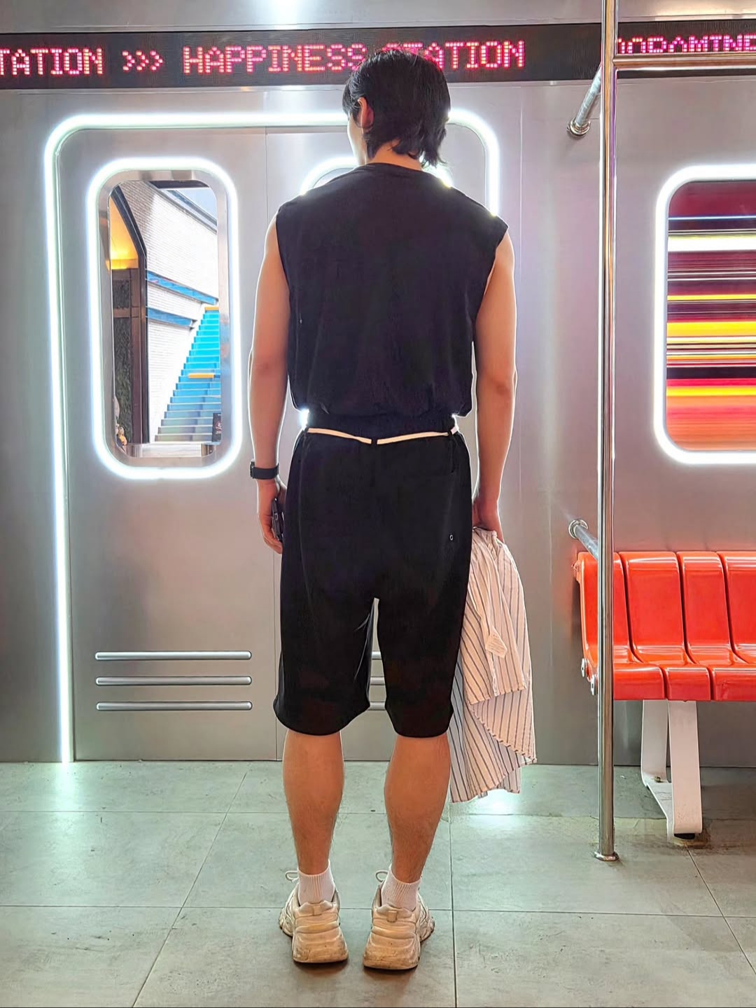[KREAM 단독][니티드X림박스] Knitted Outstring Wide Training Pants Black, [KREAM 단독][니티드X림박스] Knitted Outstring Wide Training Pants Melange Grey 착용 스타일 - 2