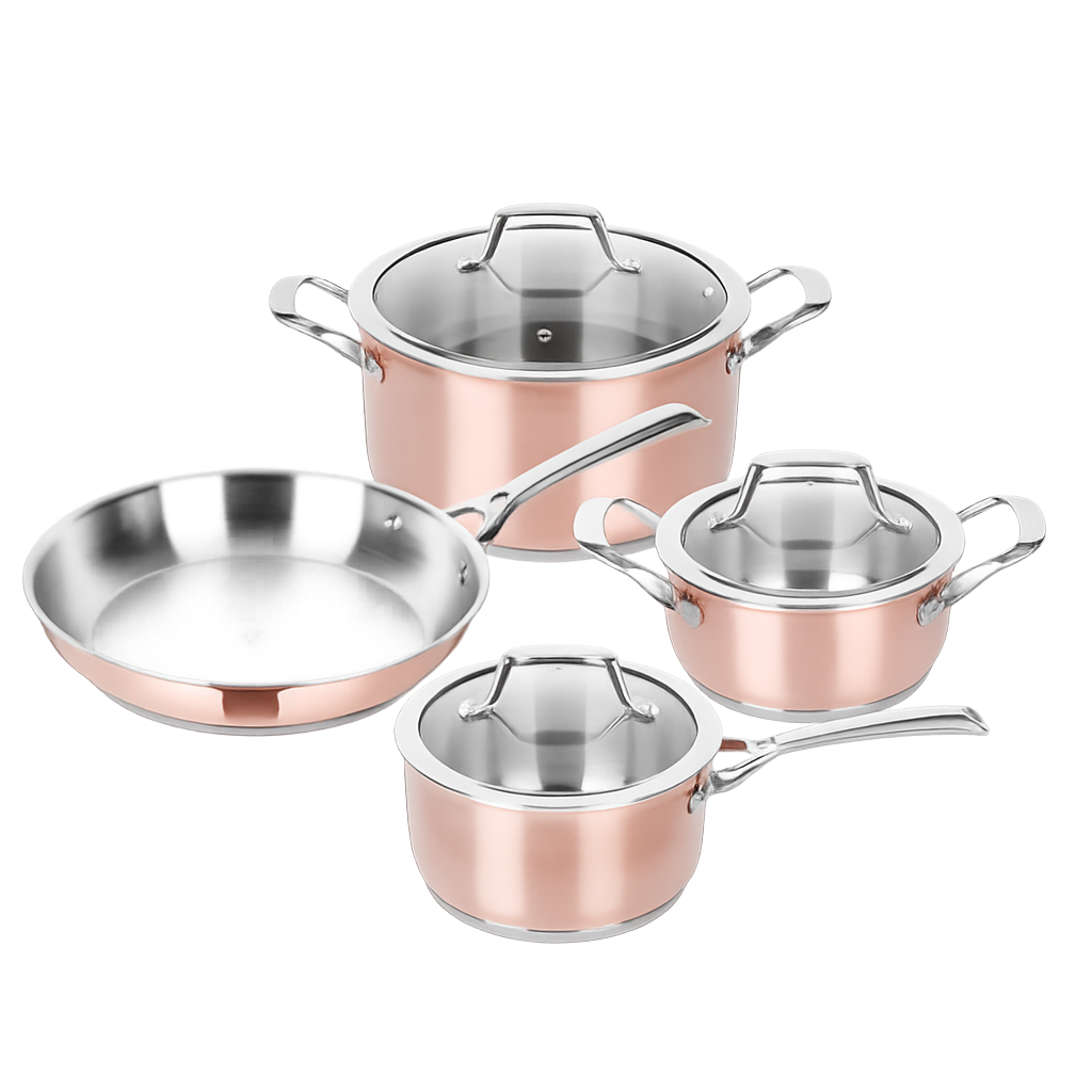비알케이 모던쉐프 코퍼 통3중 4종세트(16편수, 20L, 24H, 후라이팬 28cm)(BRK Modern Chef Copper 3‑Ply 4‑Piece Set (16cm Saucepan, 20cm Low Pot, 24cm High Pot, 28cm Frypan))