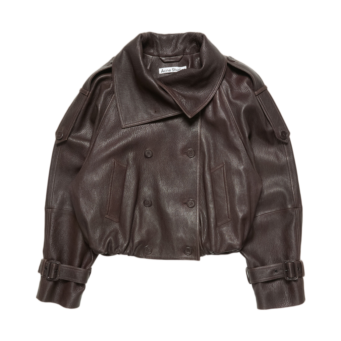 (W) 아크네 스튜디오 크롭 레더 트렌치 코트 다크 브라운((W) Acne Studios Cropped Leather Trench Coat Dark Brown)