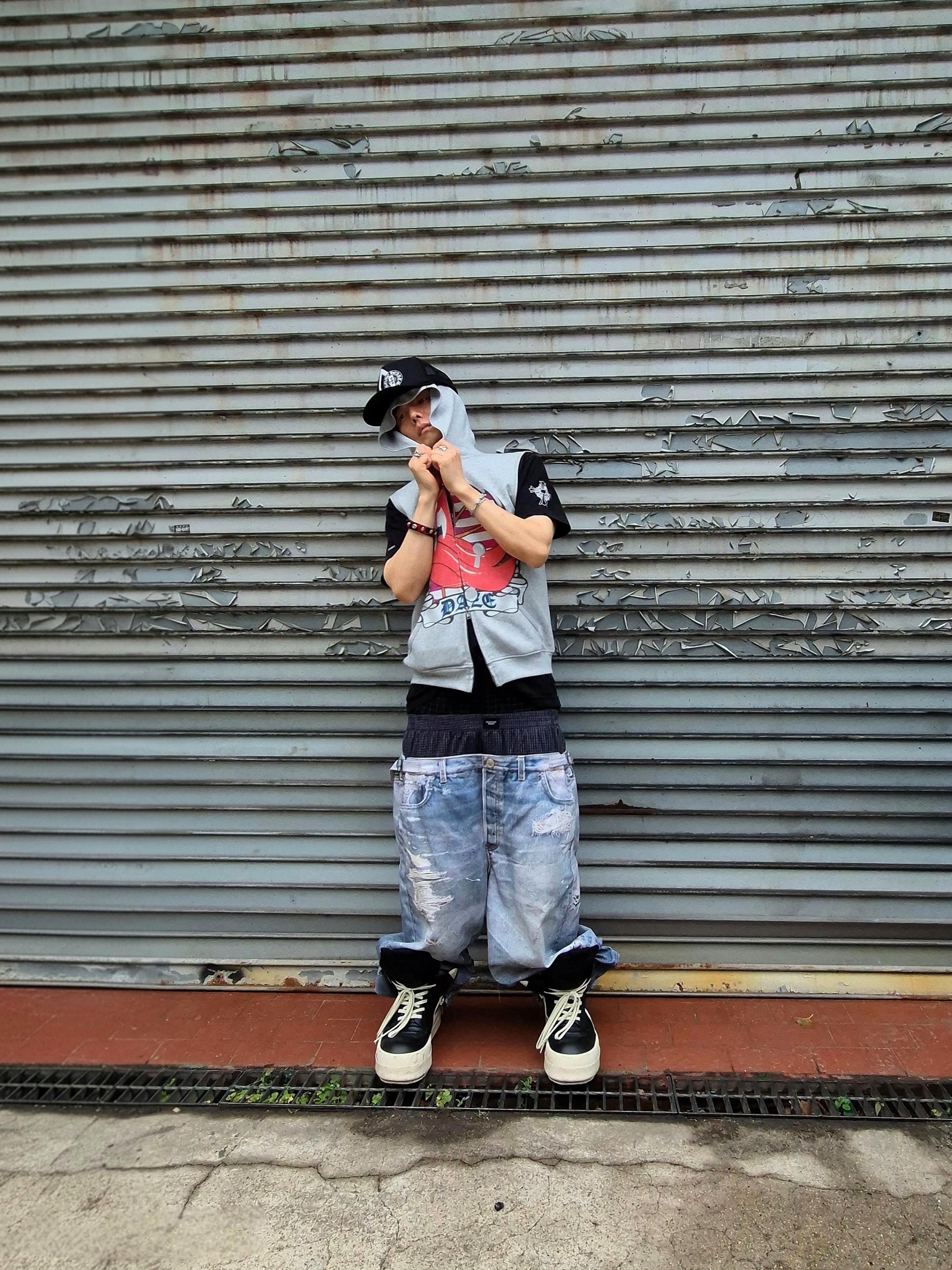Protocol Index Trompe L'oeil Layered Pants Blue, Rick Owens Mega Bumper Geobasket Black Milk 착용 스타일 - 1