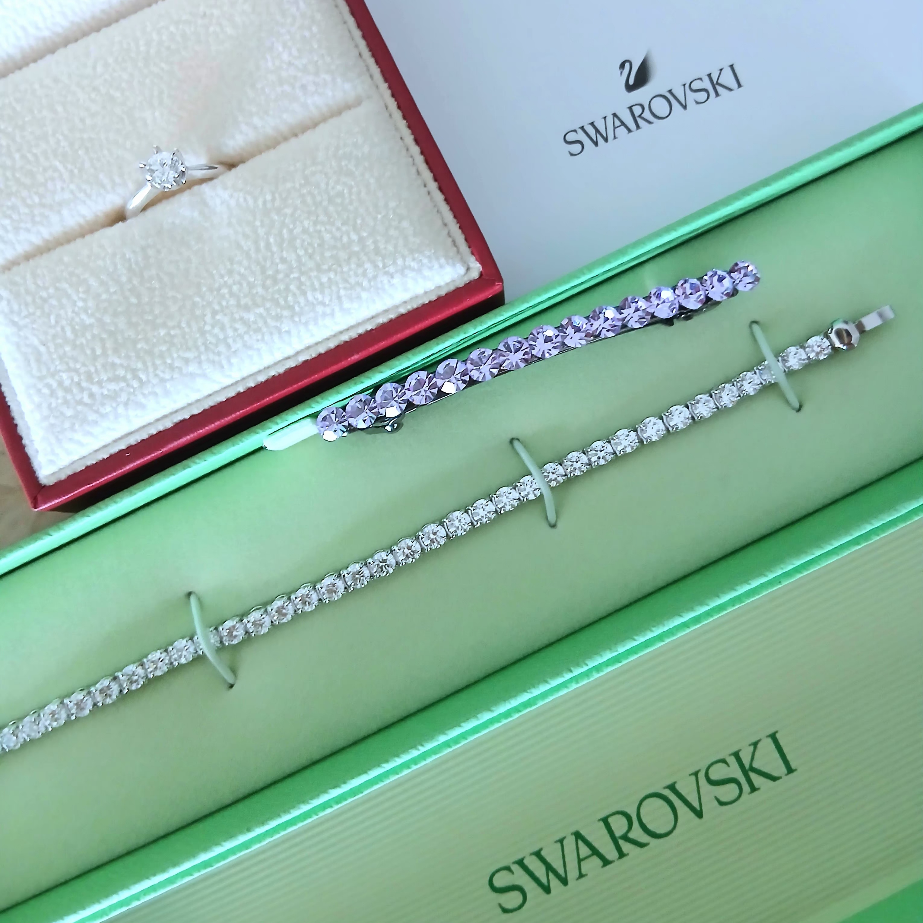 (W) Swarovski Matrix Tennis Bracelet White Rhodium Plated 착용 스타일 - 1