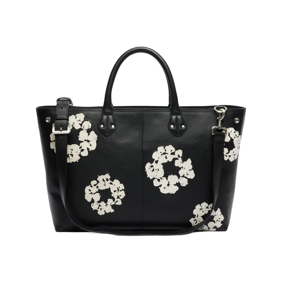 데님 티어스 코튼 리쓰 레더백 라지 블랙(Denim Tears Cotton Wreath Leather Bag Large Black) - 2