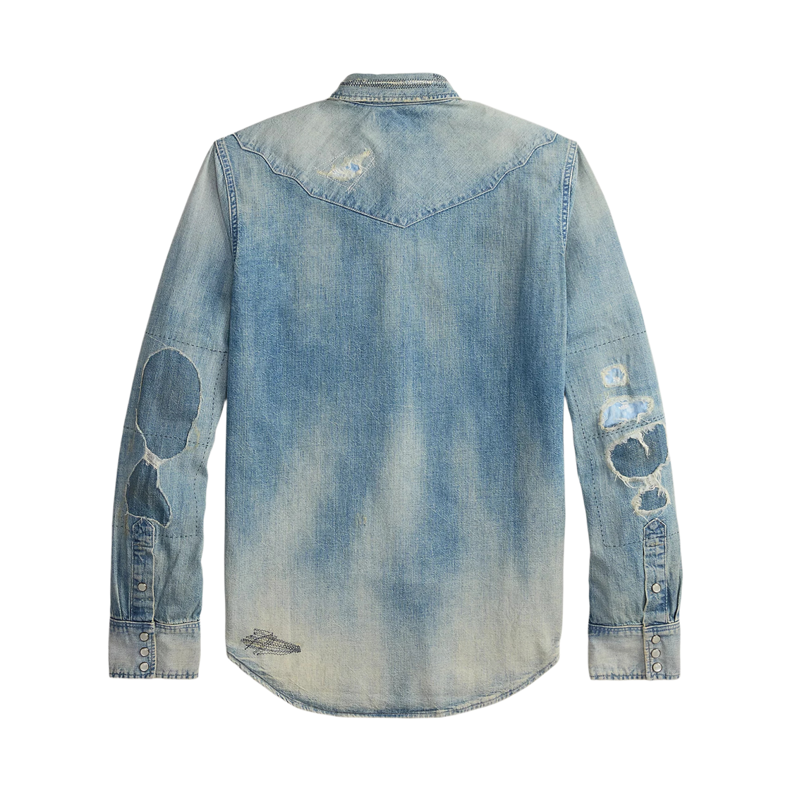 더블알엘 슬림핏 리페어 데님 웨스턴 셔츠 애딩턴 워시(Double RL Slim Repaired Denim Western Shirt Eddington Wash) - 2