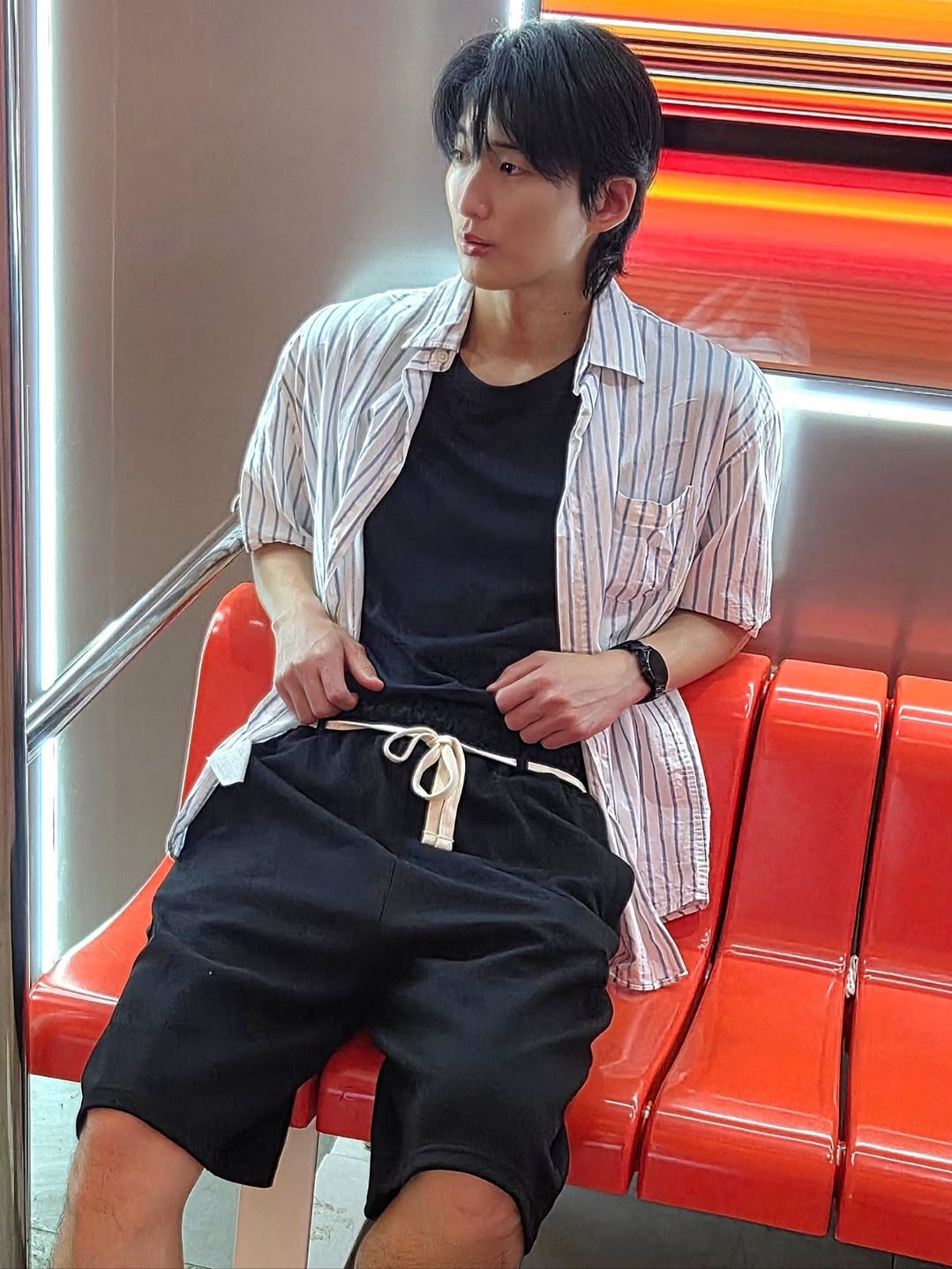 [KREAM 단독][니티드X림박스] Knitted Outstring Wide Training Pants Black, [KREAM 단독][니티드X림박스] Knitted Outstring Wide Training Pants Melange Grey 착용 스타일 - 3