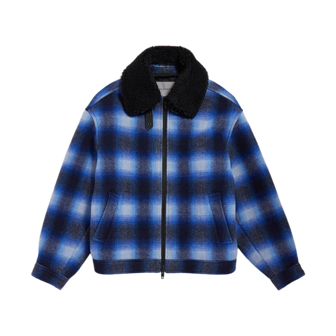 A001YNTRU133964 Balenciaga Flannel Bomber Jacket in Blue Black