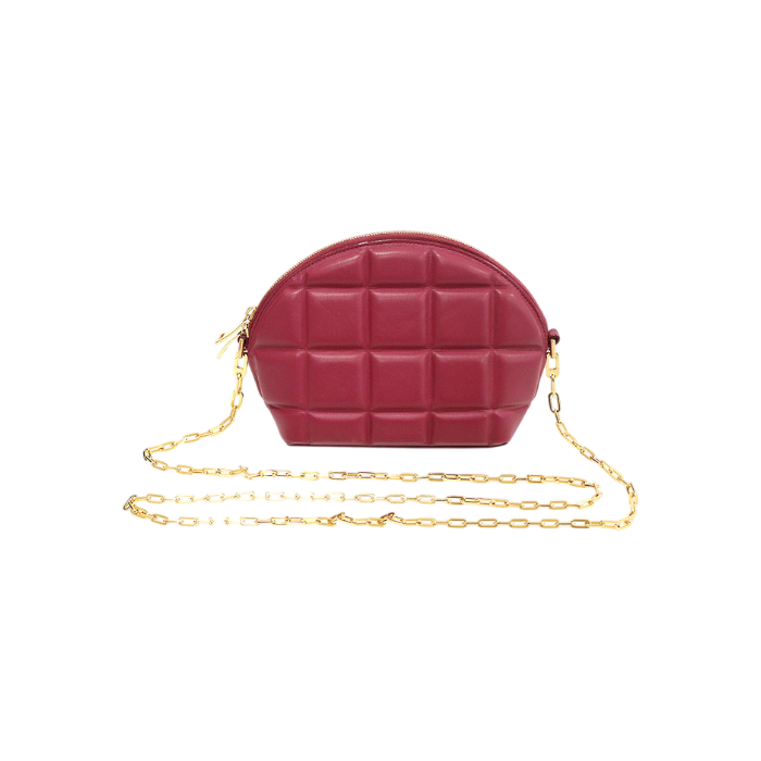 ITNDL7RPMLGG Bottega Veneta 593165 Amaranth Burgundy Napa Padded Half-Moon Chain Shoulder Bag