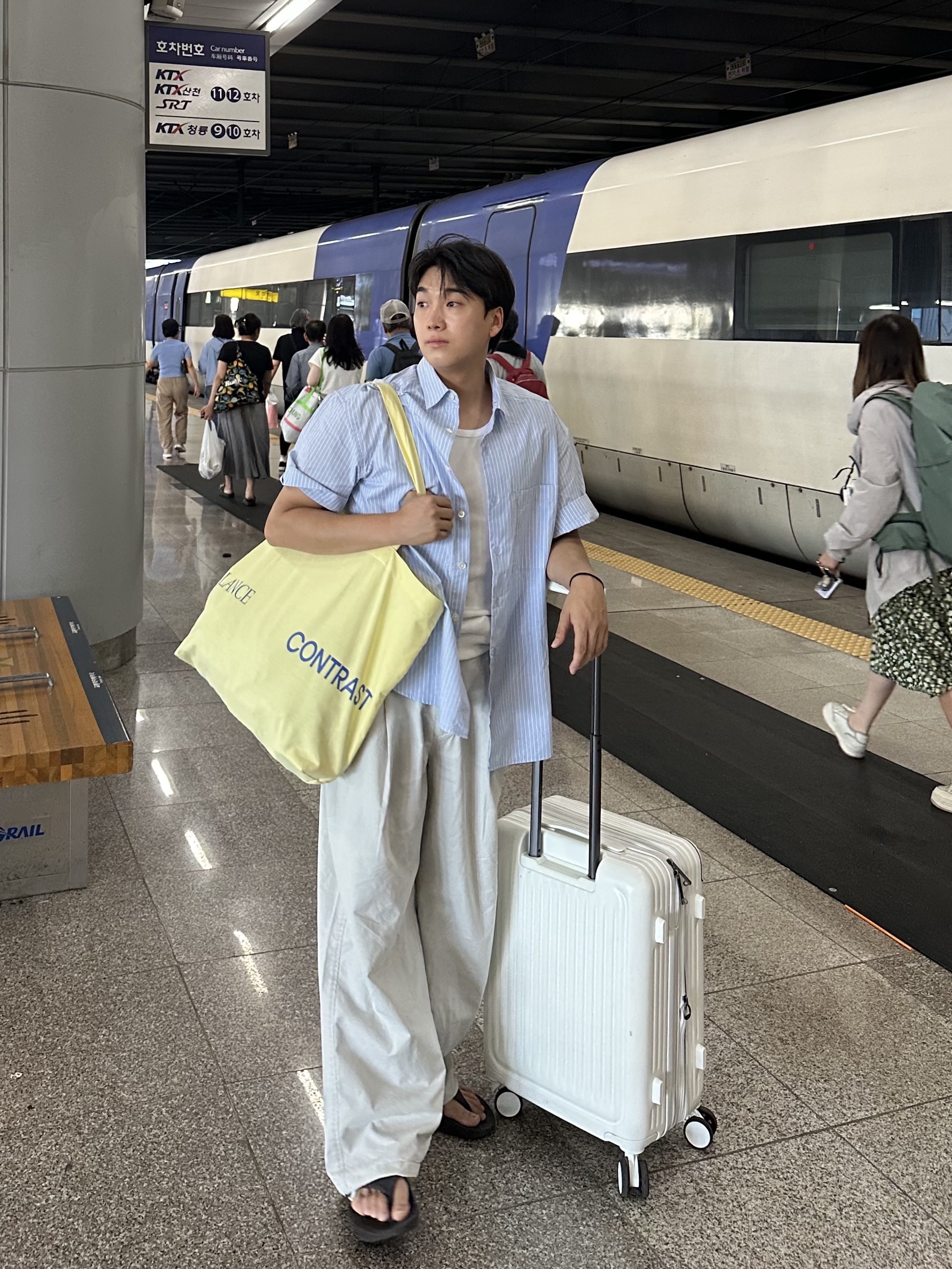 noun Easeful Tote Bag Lemon, noun Daily Shirts Stripe Blue 착용 스타일 - 1