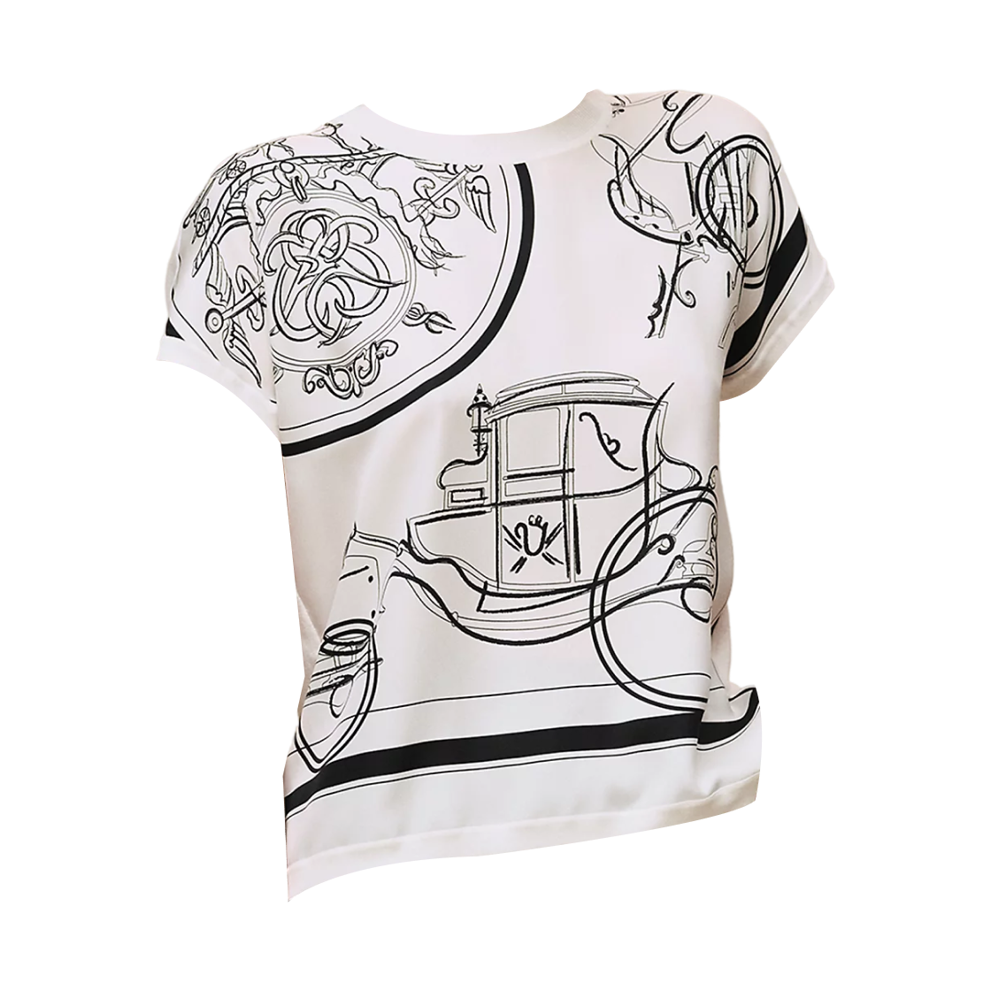 H6E2811DNTL (W) Hermes Ex-Libris A Main Levee Short Sleeve Twillaine Sweater Blanc Nacre