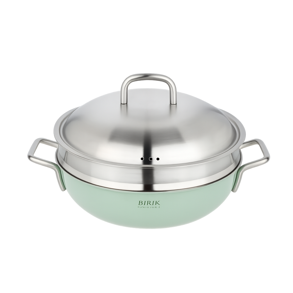 비알케이 노르딕 통5중 WOK 28cm 그린(스티머 포함)(BRK Nordic 5‑Ply Wok 28cm Green (with Steamer))