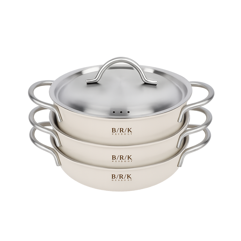 비알케이 노르딕 통5중 미니맥스 밀크 3종(18전골,18L,18H)(BRK Nordic 5‑Ply Mini Max Milk 3‑Piece Set (18cm Shallow Pot, 18cm Low Pot, 18cm High Pot))