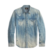 Double RL Slim Repaired Denim Western Shirt Eddington Wash