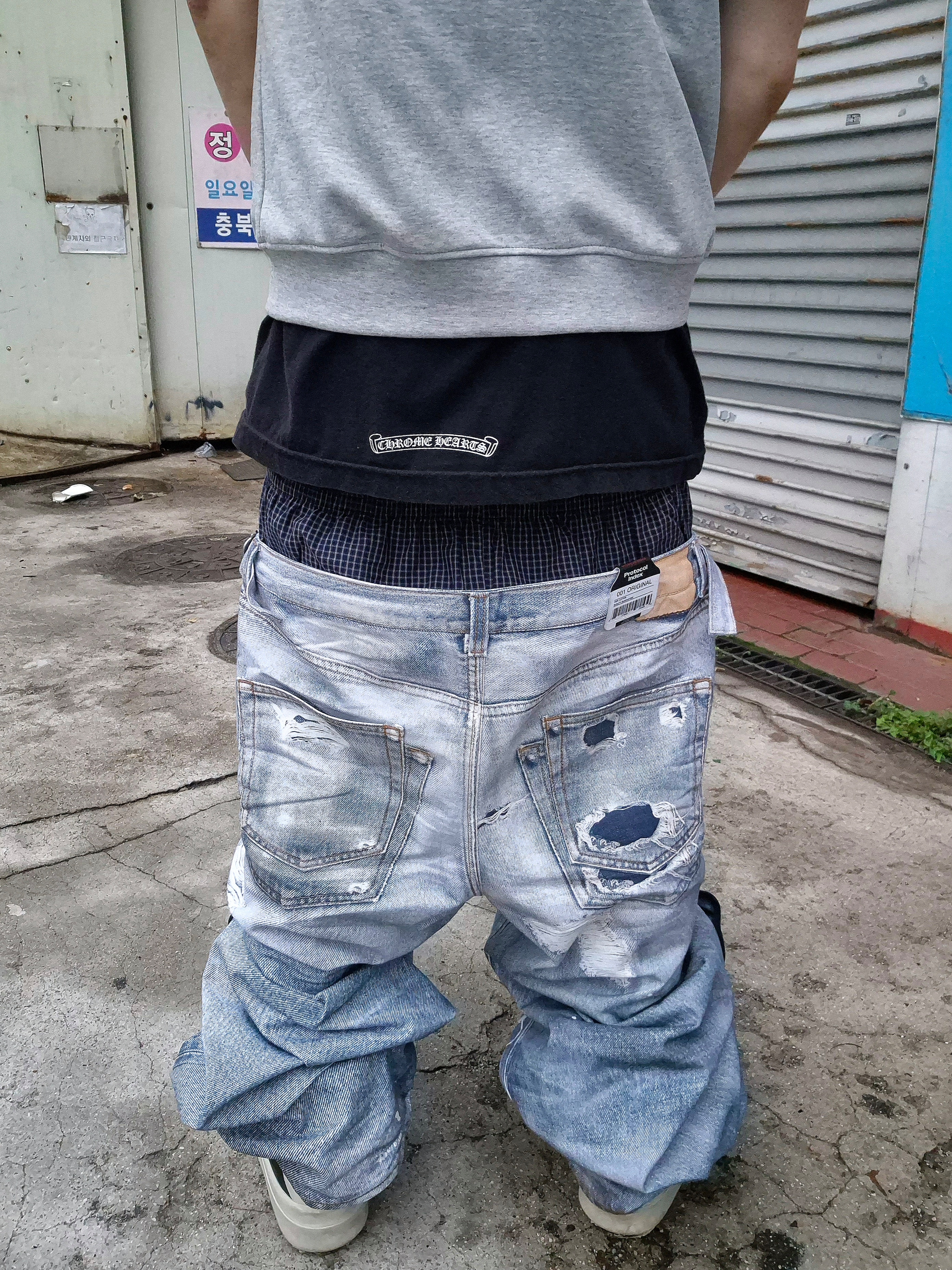 Protocol Index Trompe L'oeil Layered Pants Blue, Rick Owens Mega Bumper Geobasket Black Milk 착용 스타일 - 3