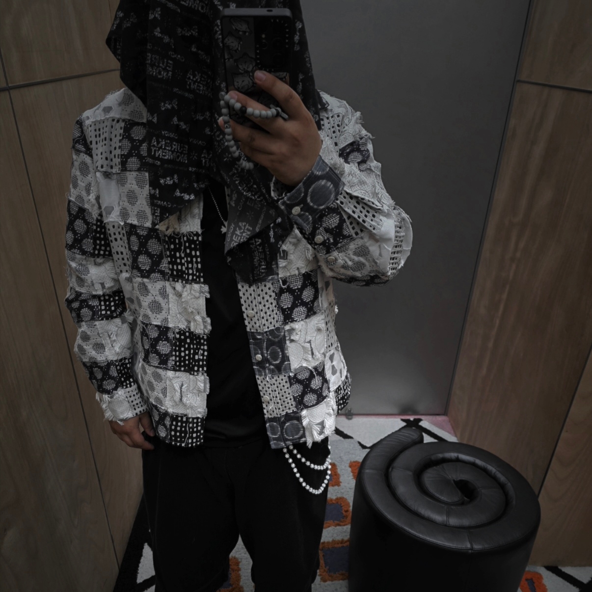 Ader Error Shirt Product. 34 Blue, Ader Error Bandana Product. 77 Noir 착용 스타일 - 1