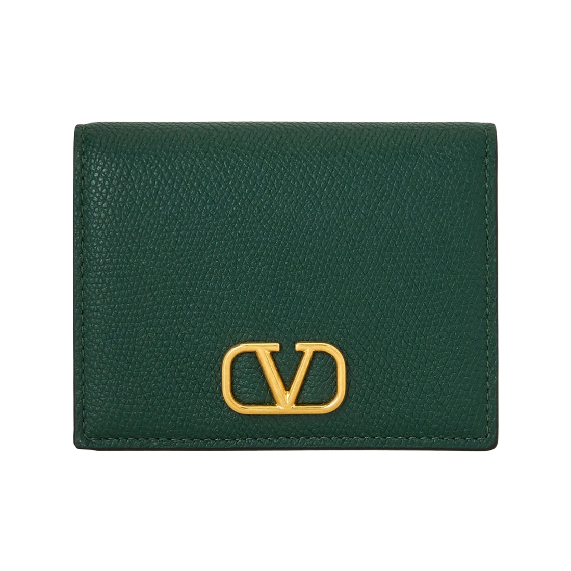 P0R39SNPJS8 Valentino Compact Vlogo Signature Grainy Calfskin Wallet Dark Green