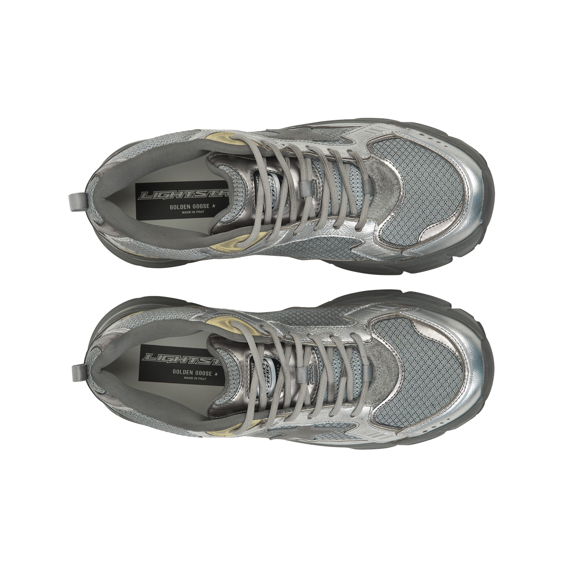 골든구스 라이트스타 그레이 실버 메탈릭 레더 힐 탭 스니커즈(Golden Goose Lightstar Grey Silver Metallic Leather Heel Tab Sneakers) - 5
