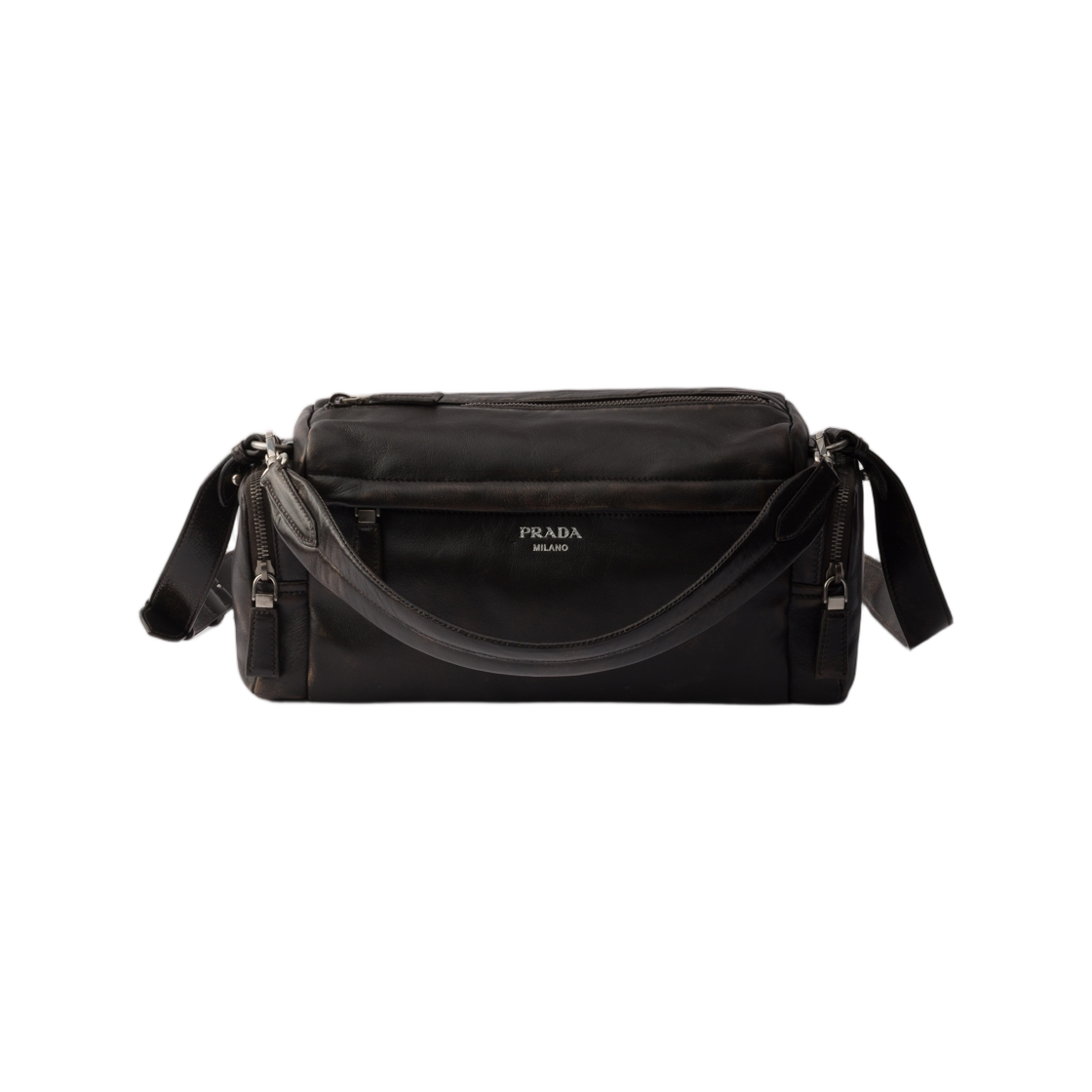 2VH217-2C75-F0003 Prada Distressed Nappa Leather Shoulder Bag Dark Brown