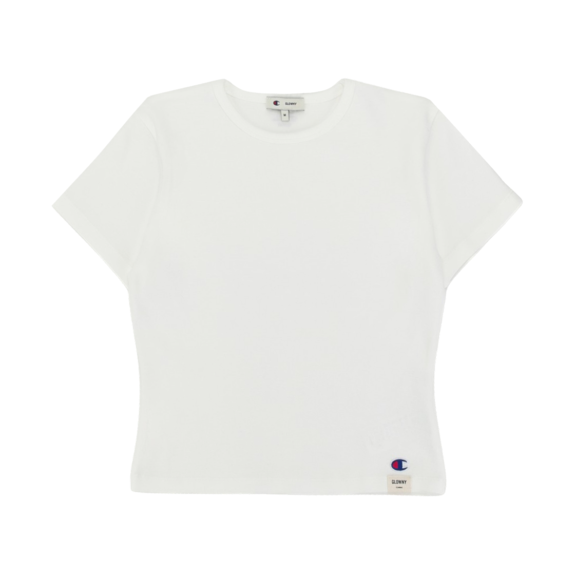 (W) 글로니 x 챔피온 G 베이비 티셔츠 화이트((W) Glowny x Champion G Baby T-Shirt White)