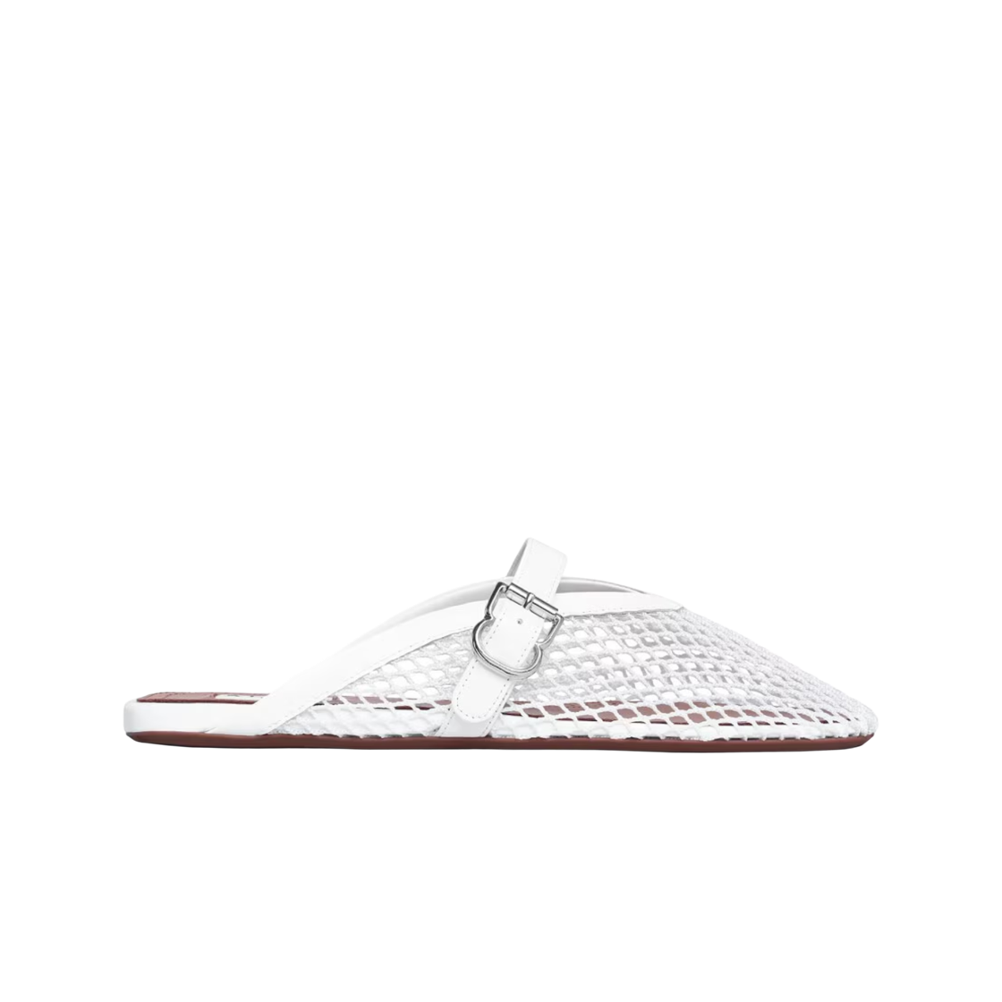 (W) 알라이아 피쉬넷 플랫 뮬 옵티컬 화이트((W) Alaia Flats Mules in Fishnet Optical White) - 1