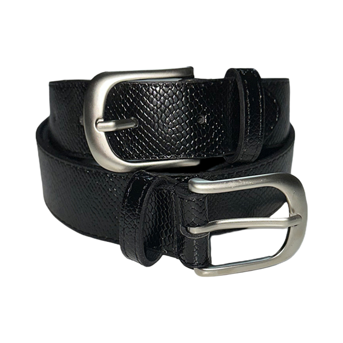 에이엑스커넥션 더블 버클 스네이크 텍스쳐 벨트 블랙(AX CONNECTION Double Buckle Snake Texture Belt Black)