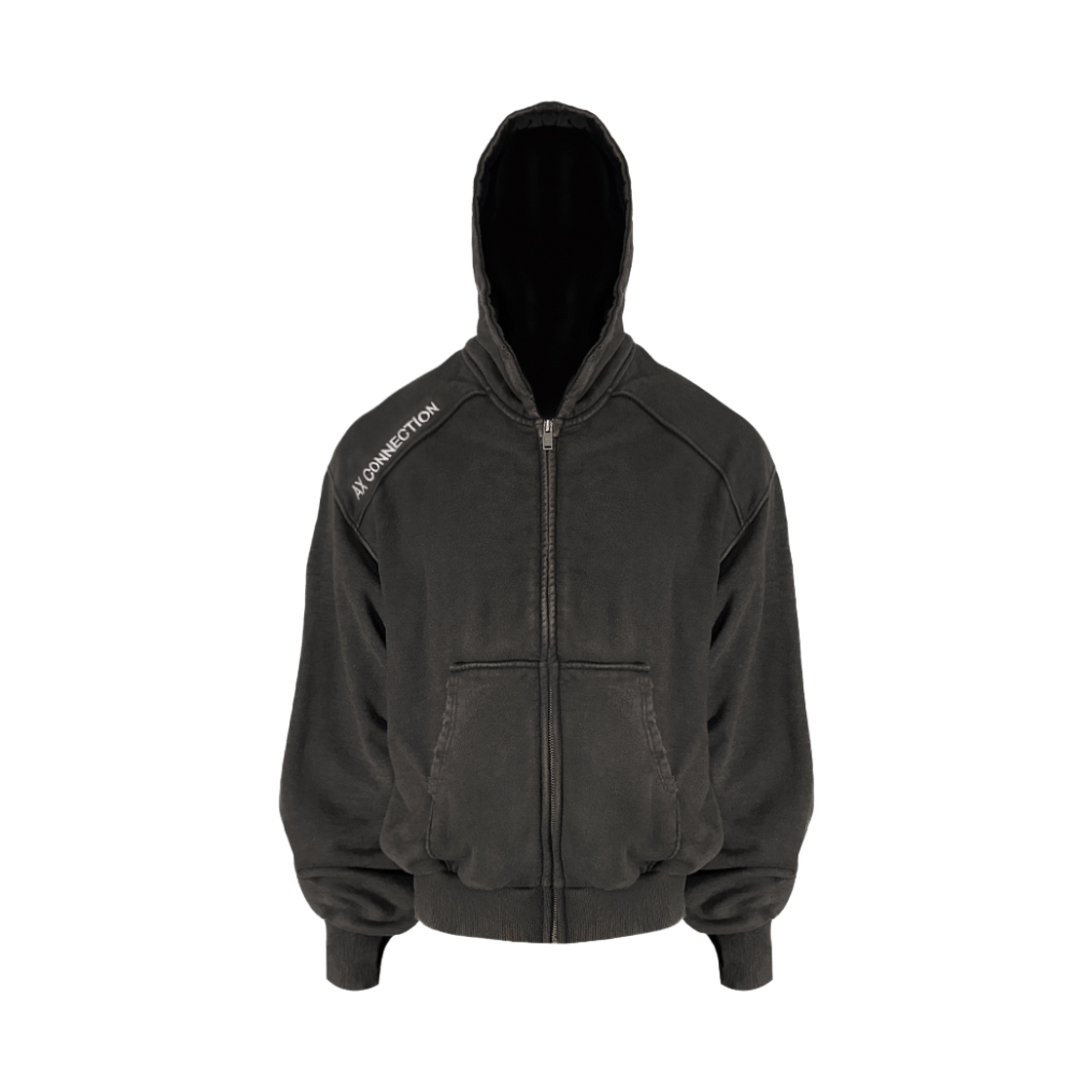 에이엑스커넥션 디스트로이드 로고 스웻 후드 집업 애쉬 브라운(AX CONNECTION Destroyed Logo Sweat Hoodie Zip-Up Ash Brown)
