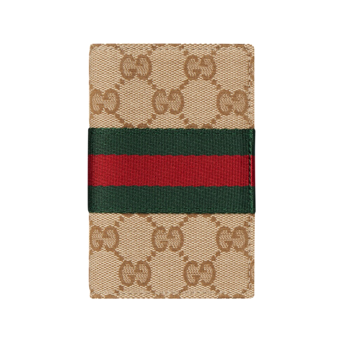 867346-FAF1B-9653 Gucci Web Detail GG Card Case Sand Dark Brown