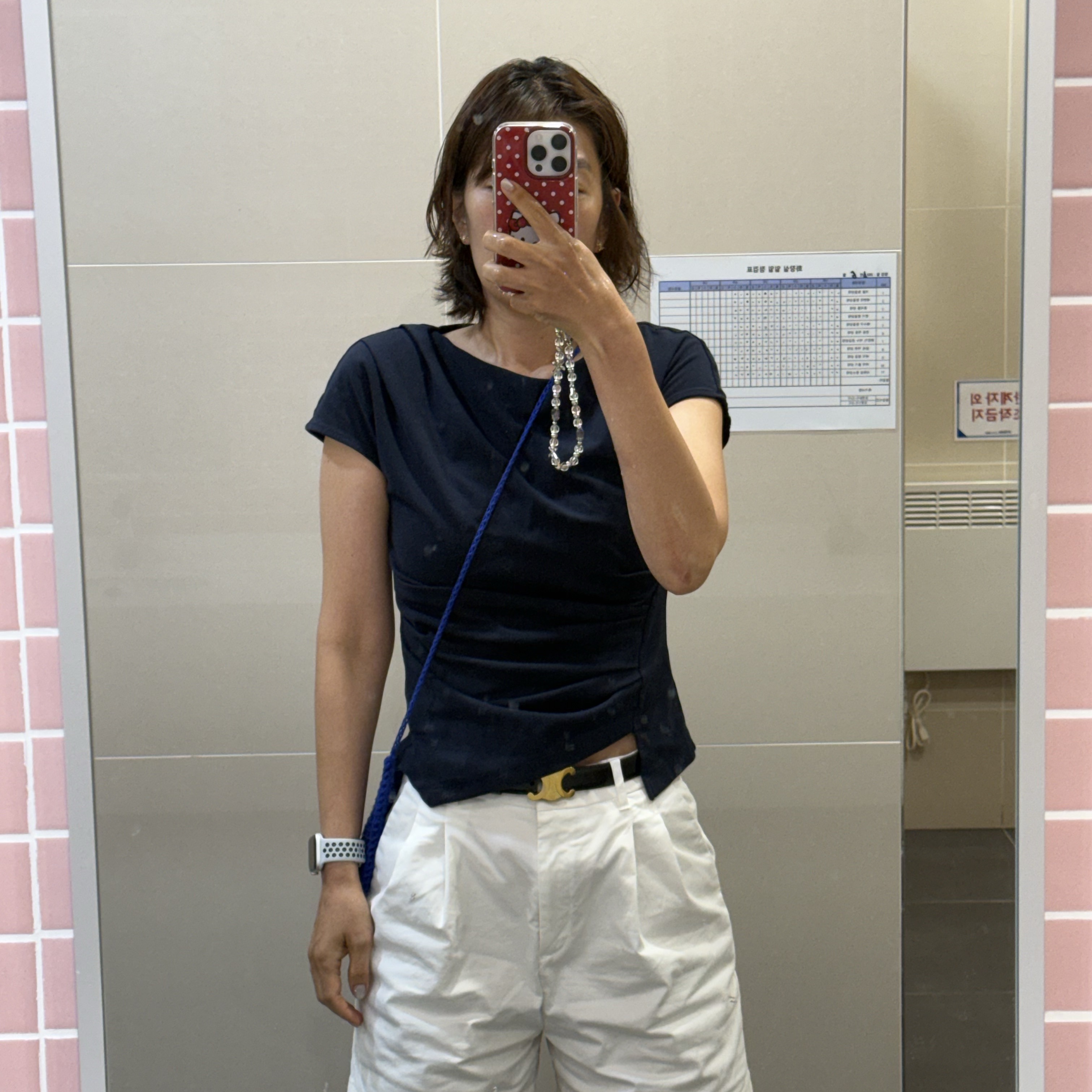 (W) Celine Medium Triomphe Belt in Taurillon Leather Black 착용 스타일
