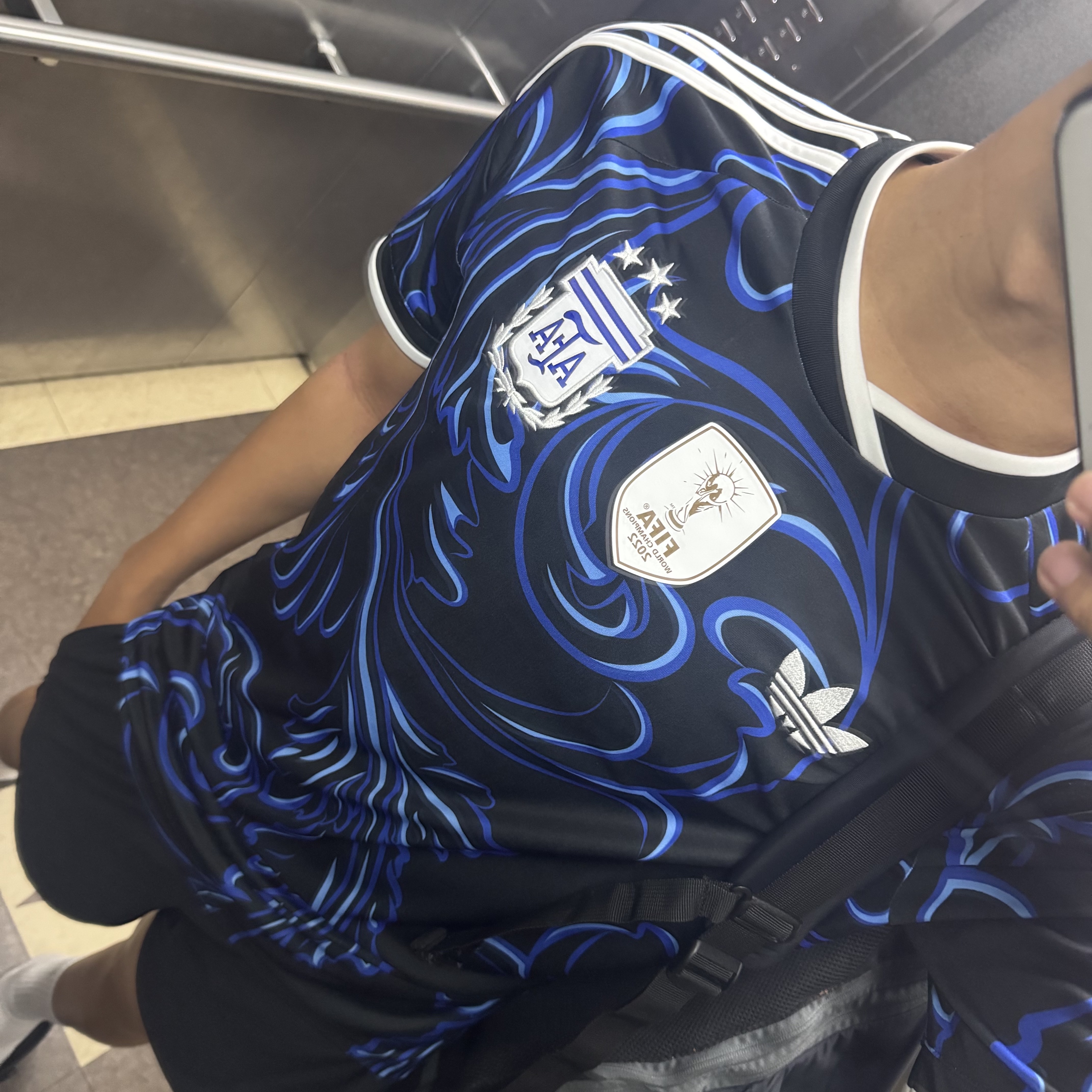 Adidas Argentina 2026 Away Jersey Black Lucid Blue - KR Sizing (Non Marking Ver.) 착용 스타일 - 4