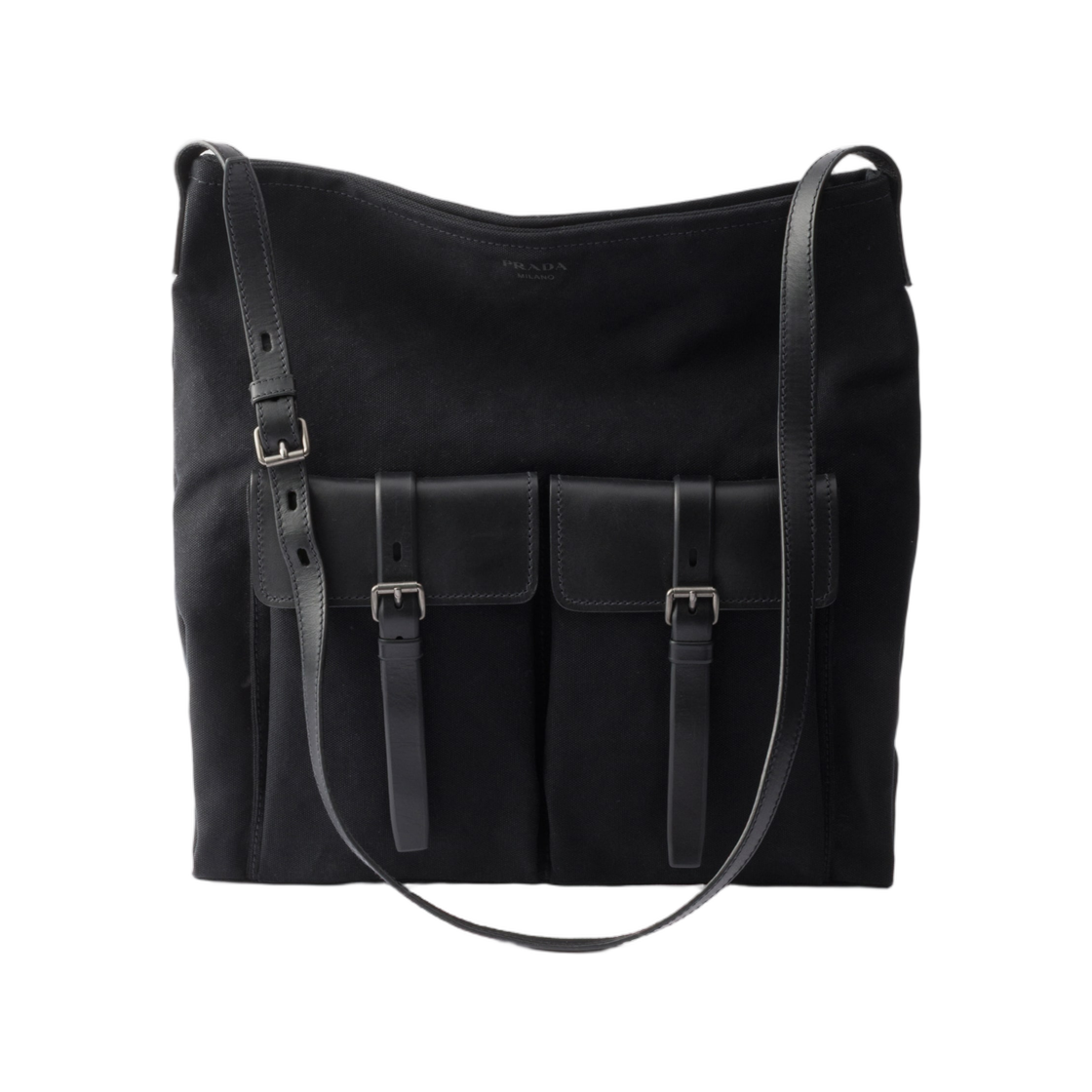 2VH207-2G6S-F0002 Prada Route Canvas and Leather Shoulder Bag Black