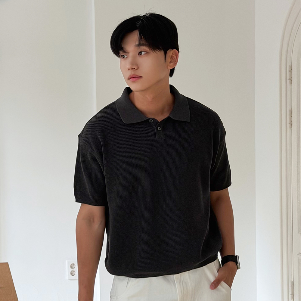 니티드 쿨에버 PK 크롭 반팔 니트티 차콜(Knitted Coolever Crop Half Knit T-shirt Charcoal) - 3