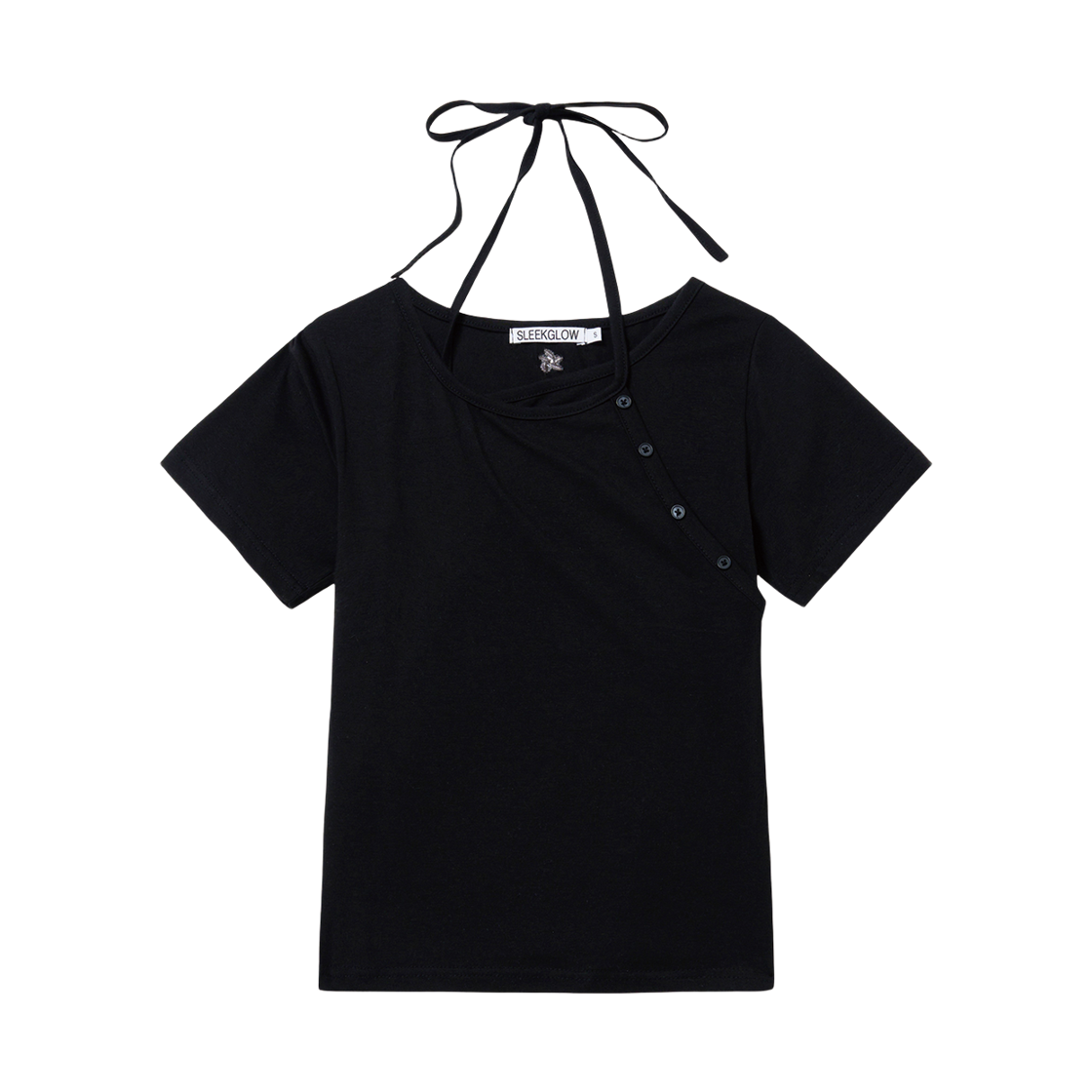 슬릭글로우 타이 업 사선 버튼 탑 블랙(SLEEKGLOW Tie-Up Oblique Button Top Black)