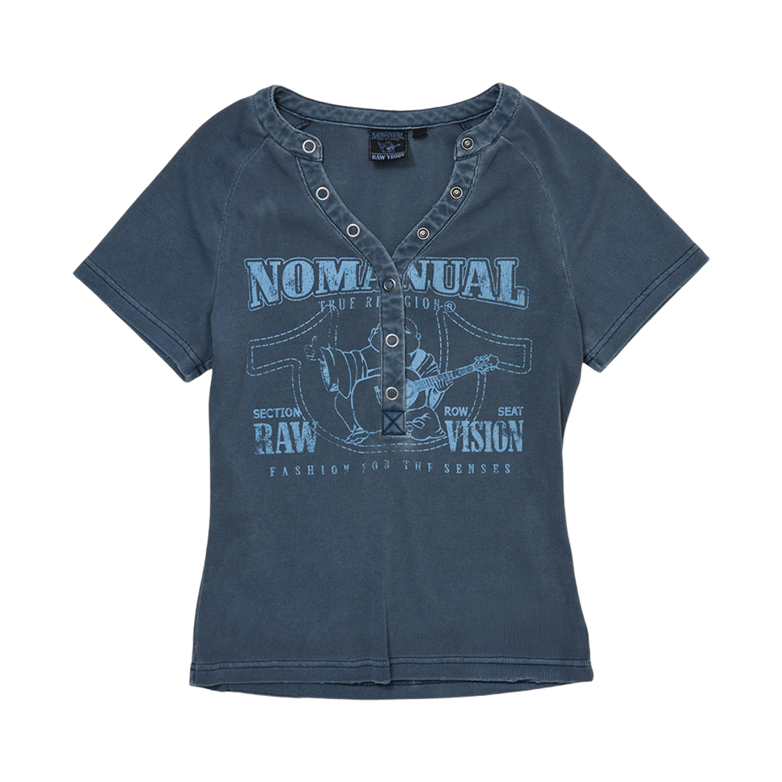 트루릴리젼 노 릴리젼 헨리 베이비 티 워시드 블루(True Religion No Religion Henley Baby Tee Washed Blue) - 1