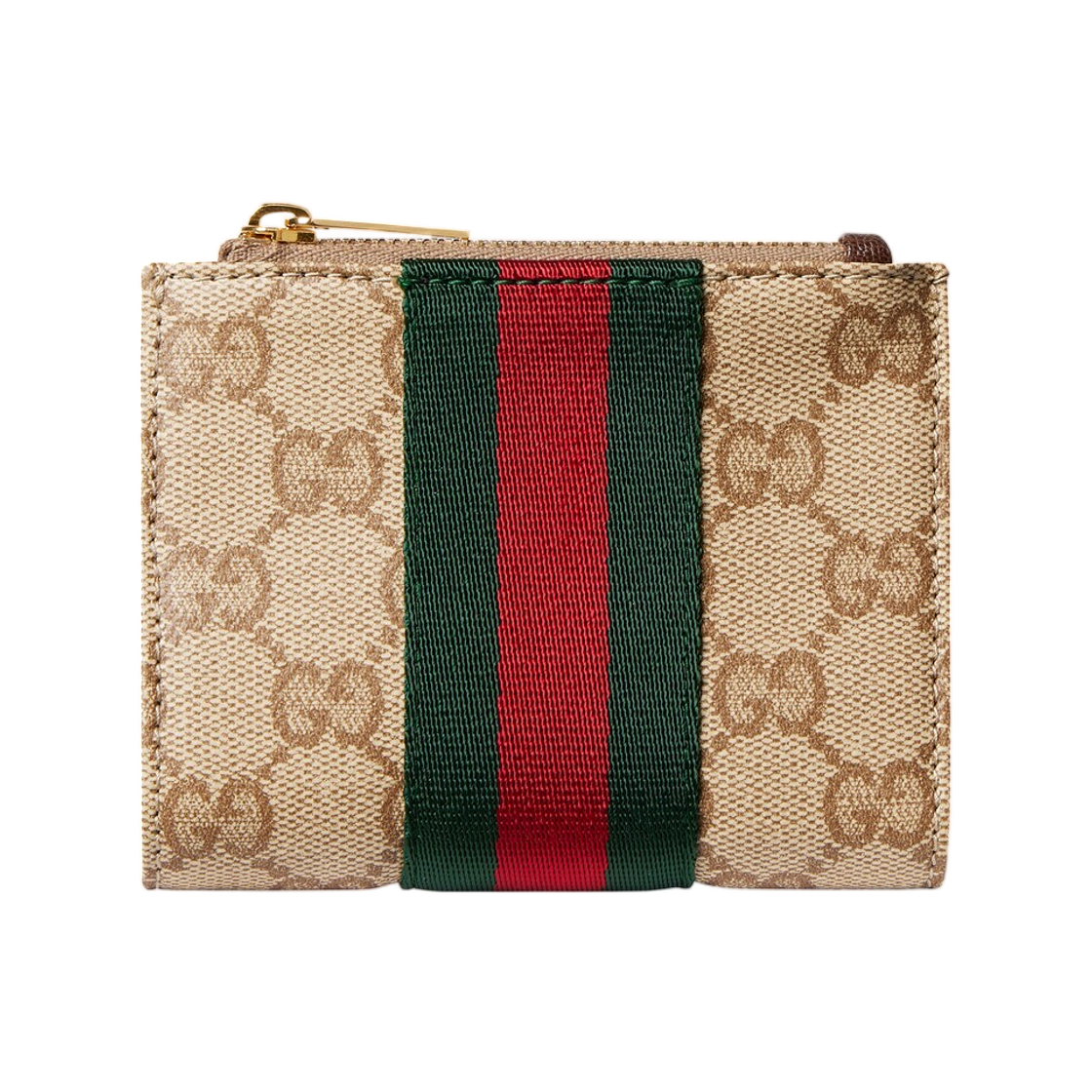 876045-FAF8R-8547 Gucci Web Small Wallet Sand Dark Brown