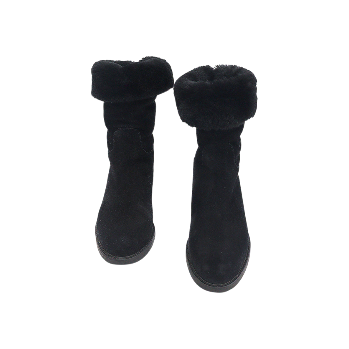ITTWNHLVLEET Ferragamo My Ease Black Suede Shearling Women Boots