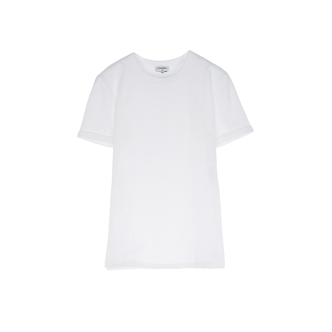 ITW2UVMRLMLQ Chanel 26P Punched CC Logo Short Sleeve T-Shirt White