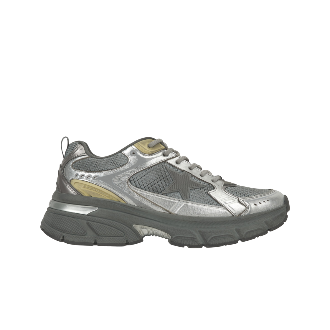 GMF00724-F006475-70138 Golden Goose Lightstar Grey Silver Metallic Leather Heel Tab Sneakers