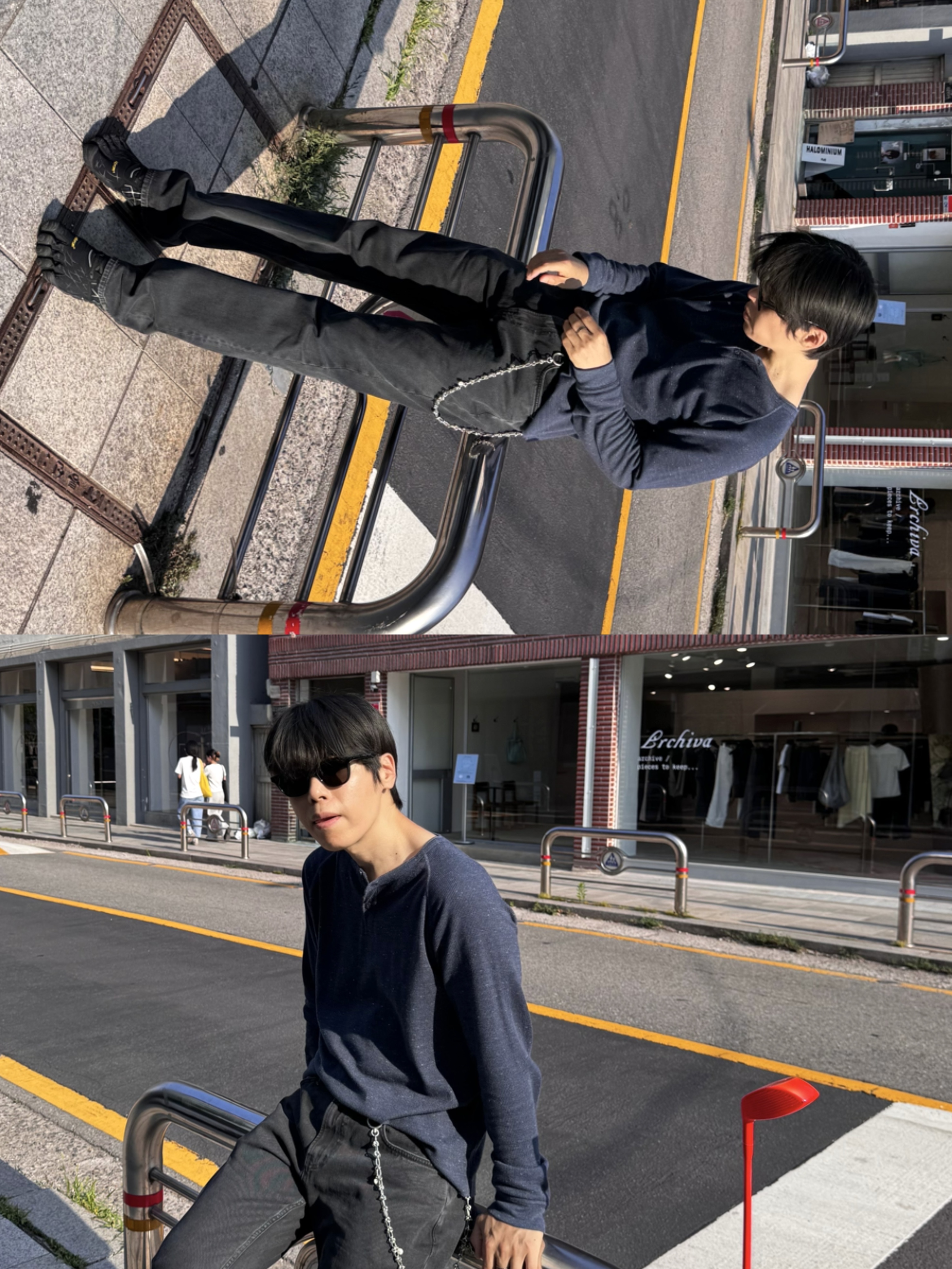 Gentle Monster x Maison Margiela MM007 Black Black, Vibram Fivefingers Seeya LS Evo Black Reflective - 26SS 착용 스타일 - 2