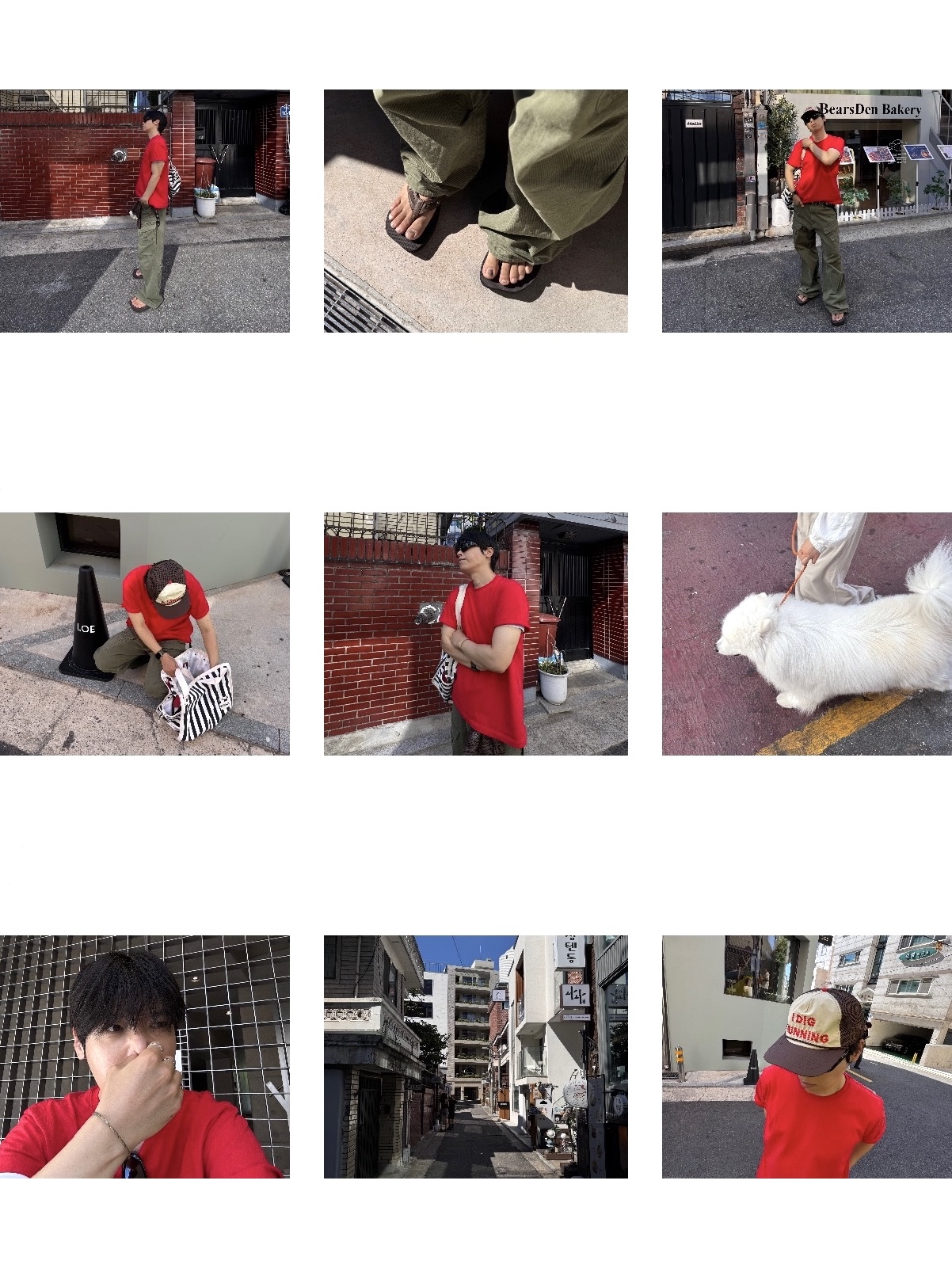 Alex Zono I Dig Running Trucker Hat OG Brown, Nonnod Double Pocket Cargo Pants Vintage khaki 착용 스타일 - 3