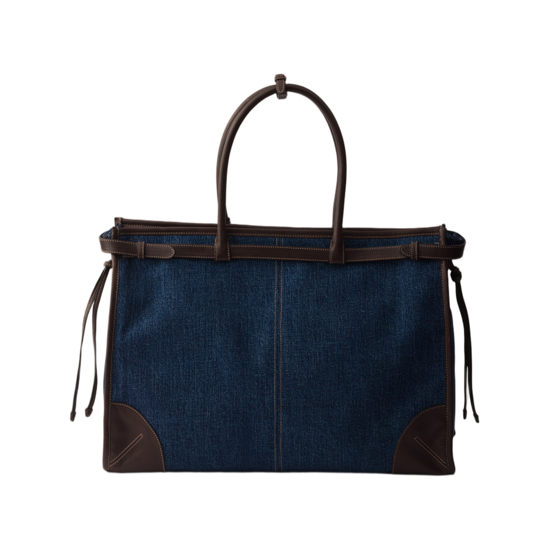 프라다 보니 데님 앤 레더 토트백 블루 커피(Prada Bonnie Denim and Leather Tote Bag Blue Coffee) - 2