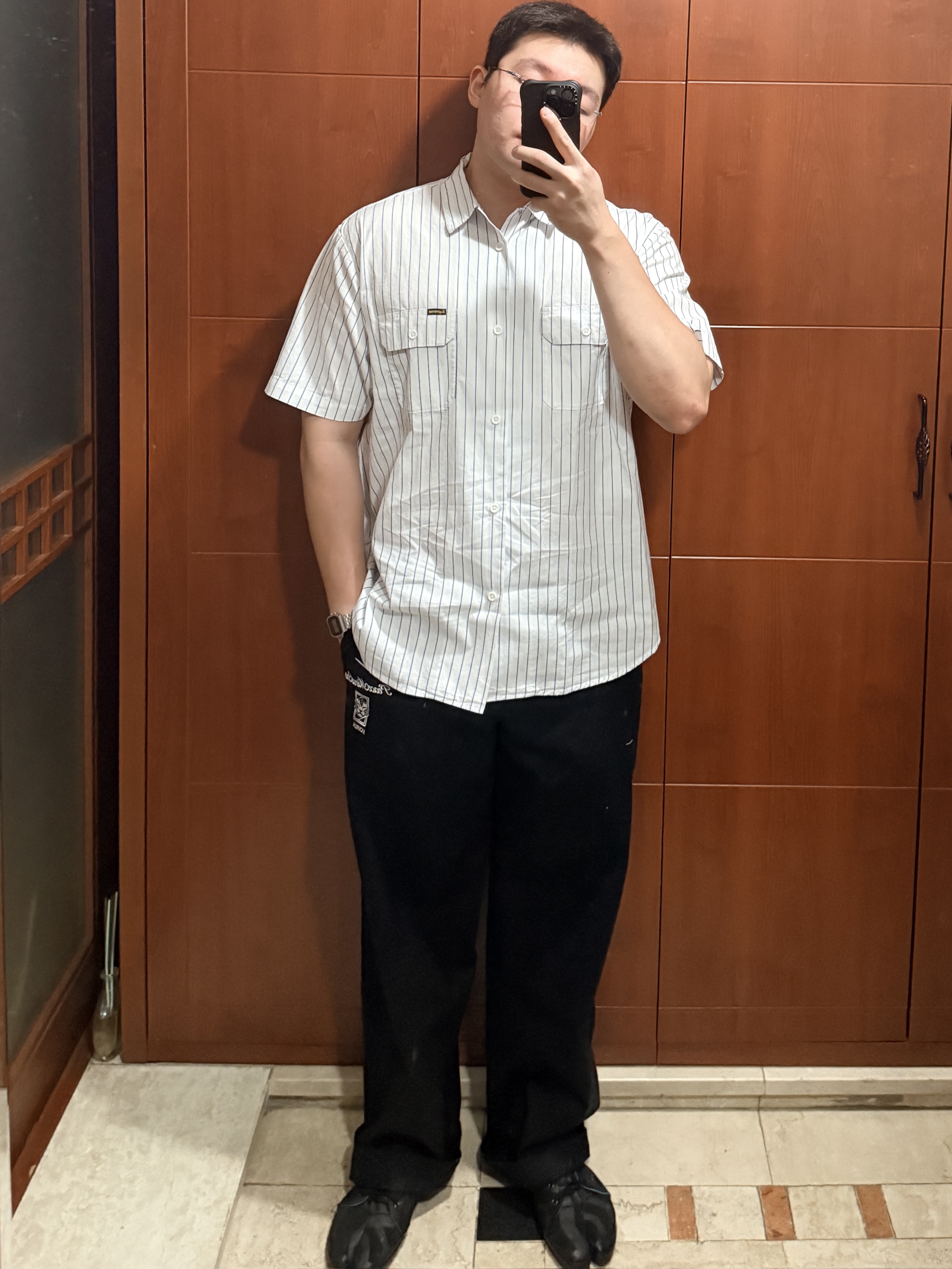Nike x Peaceminusone Korea Chino Pants Black (IM3222-010), Supreme Ghostface S/S Work Shirt Stripe - 26SS 착용 스타일