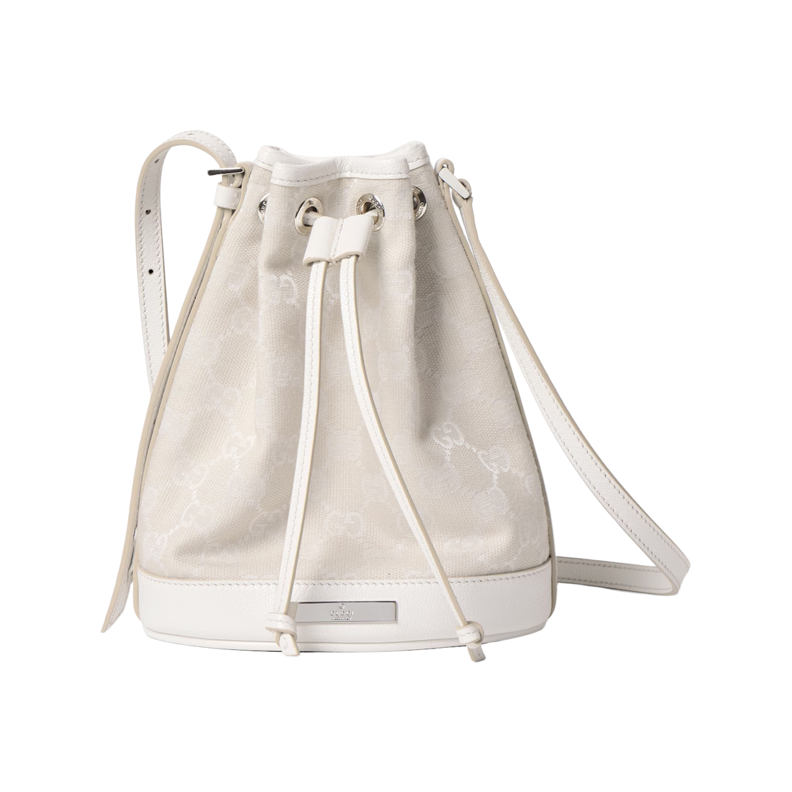 875802-FAFV2-9551 Gucci Plaque Mini Bucket Bag Ivory GG