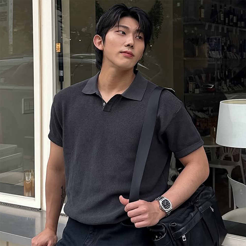 니티드 쿨에버 PK 크롭 반팔 니트티 차콜(Knitted Coolever Crop Half Knit T-shirt Charcoal) - 2
