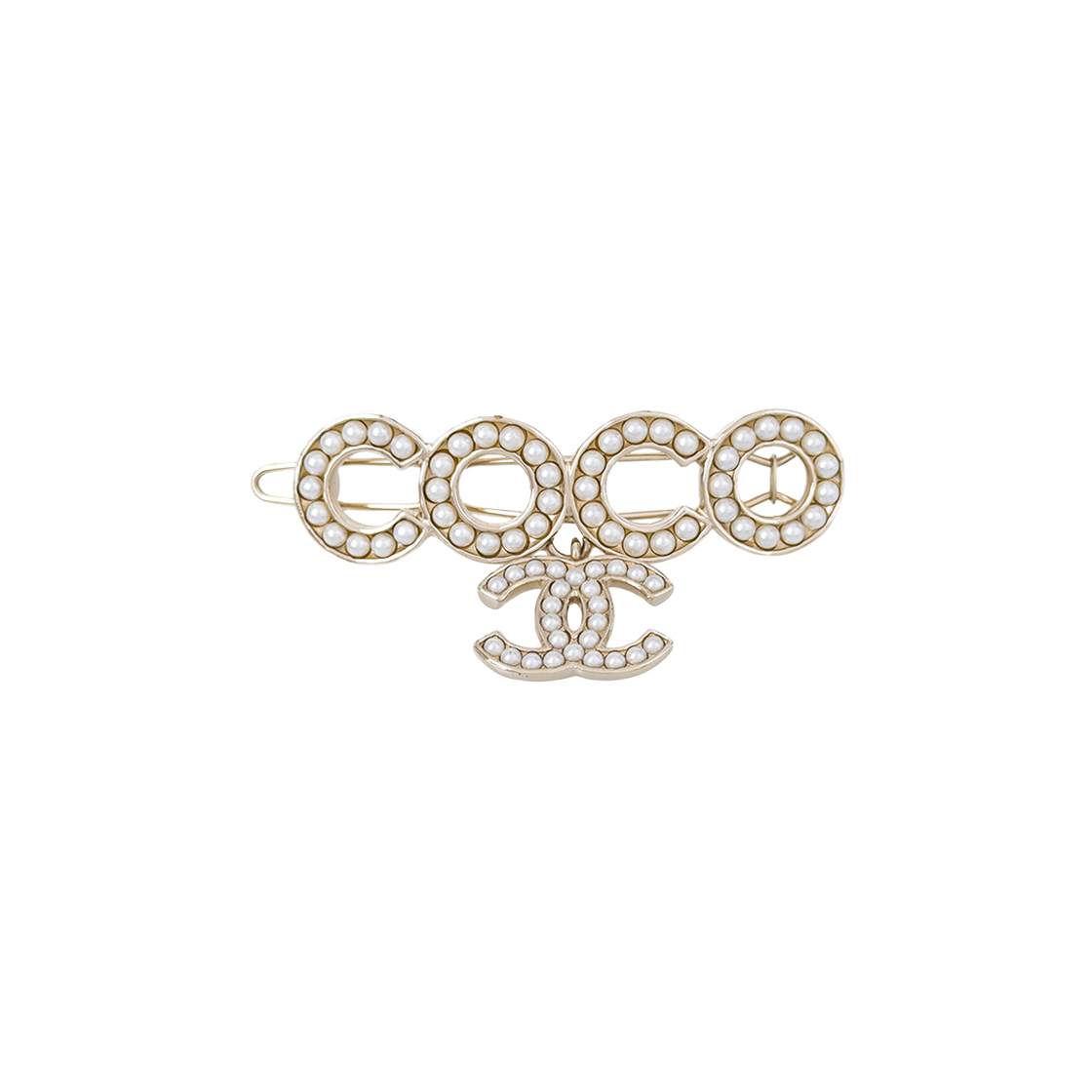 샤넬 21P CC로고 드랍 COCO 헤어클립 펄리화이트 샴페인골드(6ET1075)(Chanel 21P CC Logo Drop COCO Hair Clip Pearly White Champagne Gold (6ET1075))
