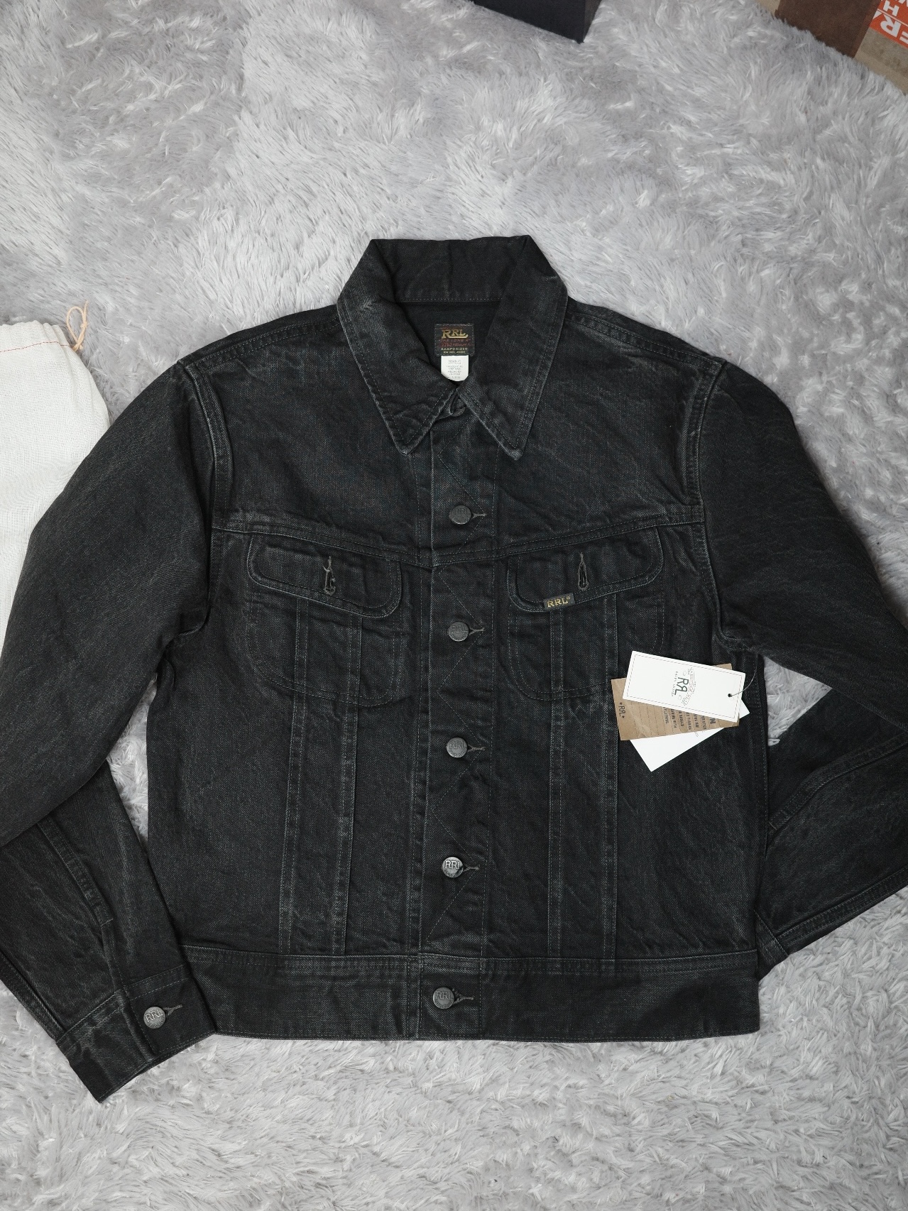 Double RL Denim Trucker Jacket Black 착용 스타일