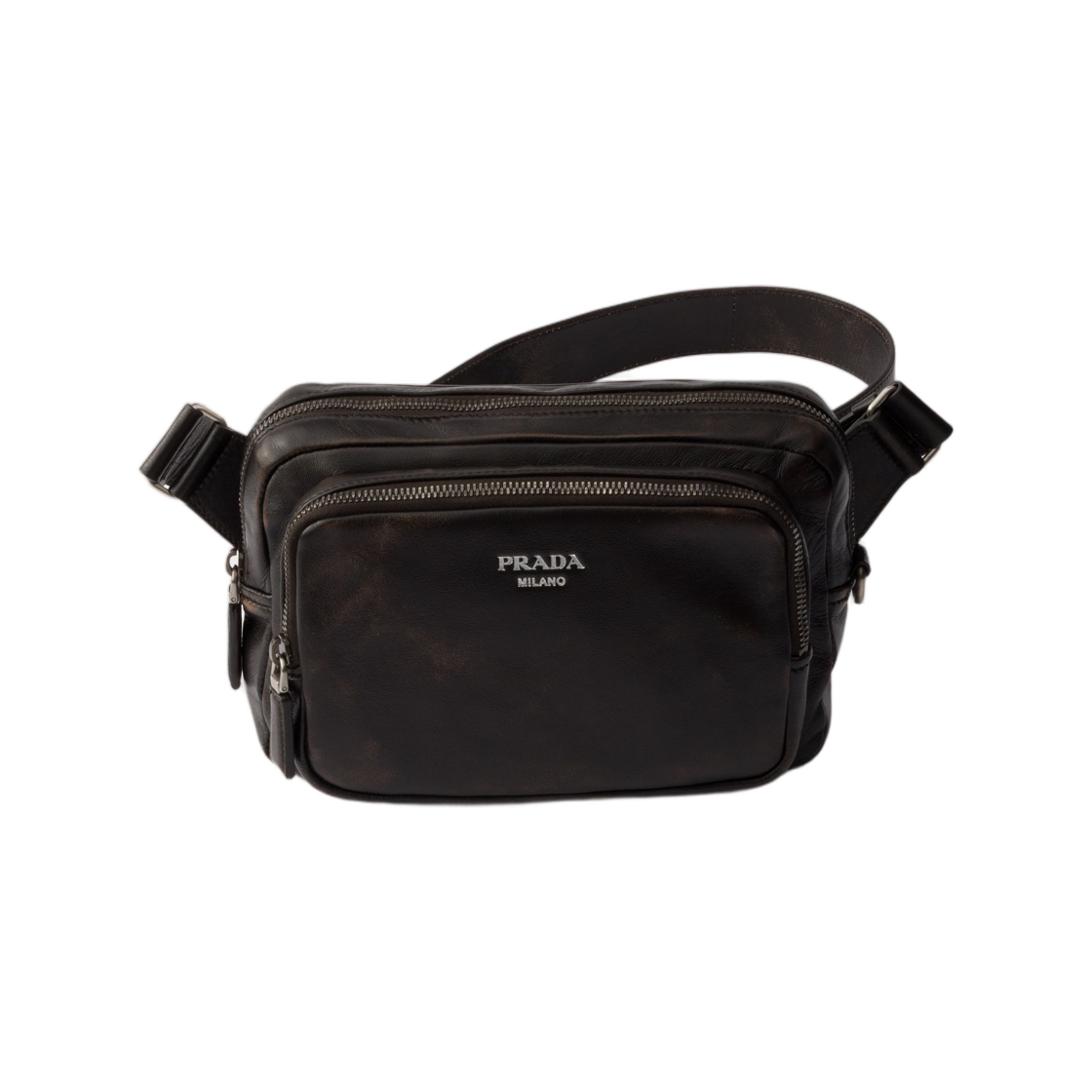 2VH218-2C75-F0003 Prada Distressed Nappa Leather Shoulder Bag Dark Brown