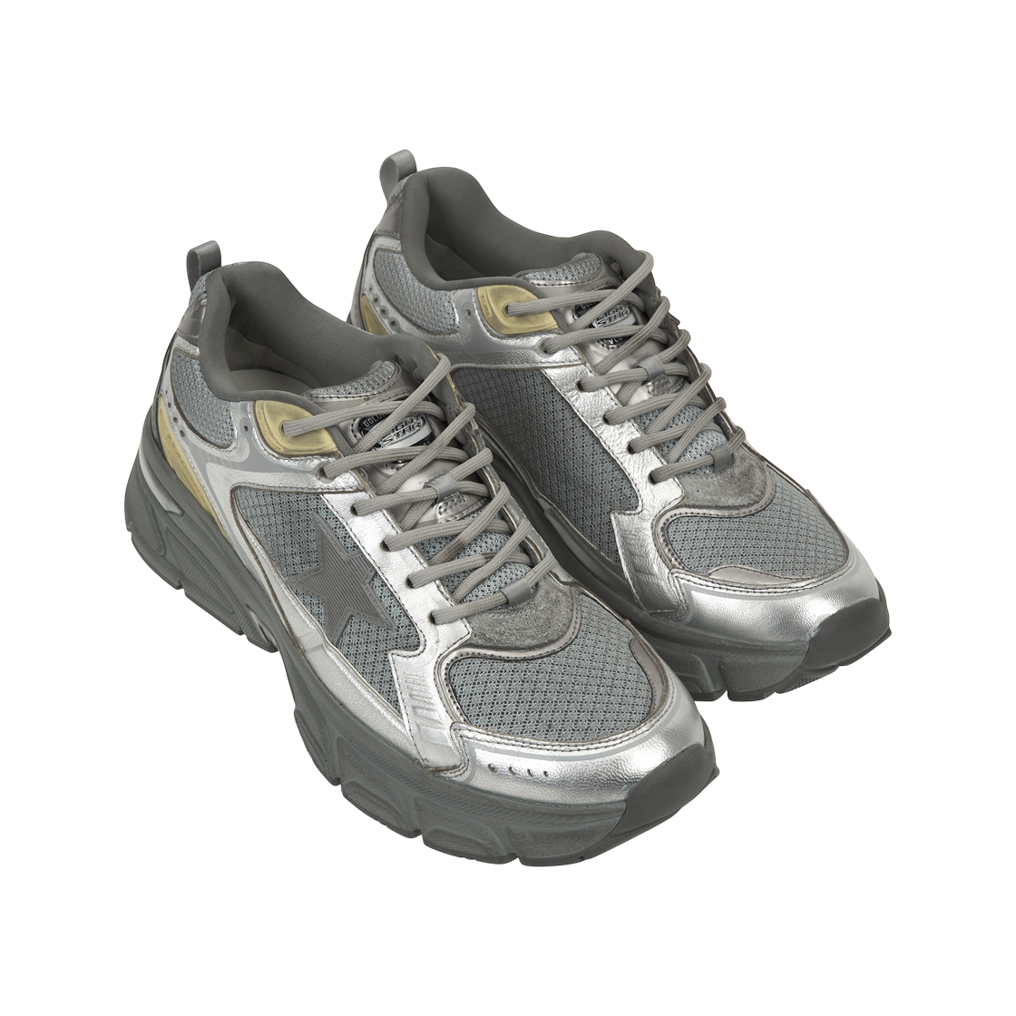 골든구스 라이트스타 그레이 실버 메탈릭 레더 힐 탭 스니커즈(Golden Goose Lightstar Grey Silver Metallic Leather Heel Tab Sneakers) - 4