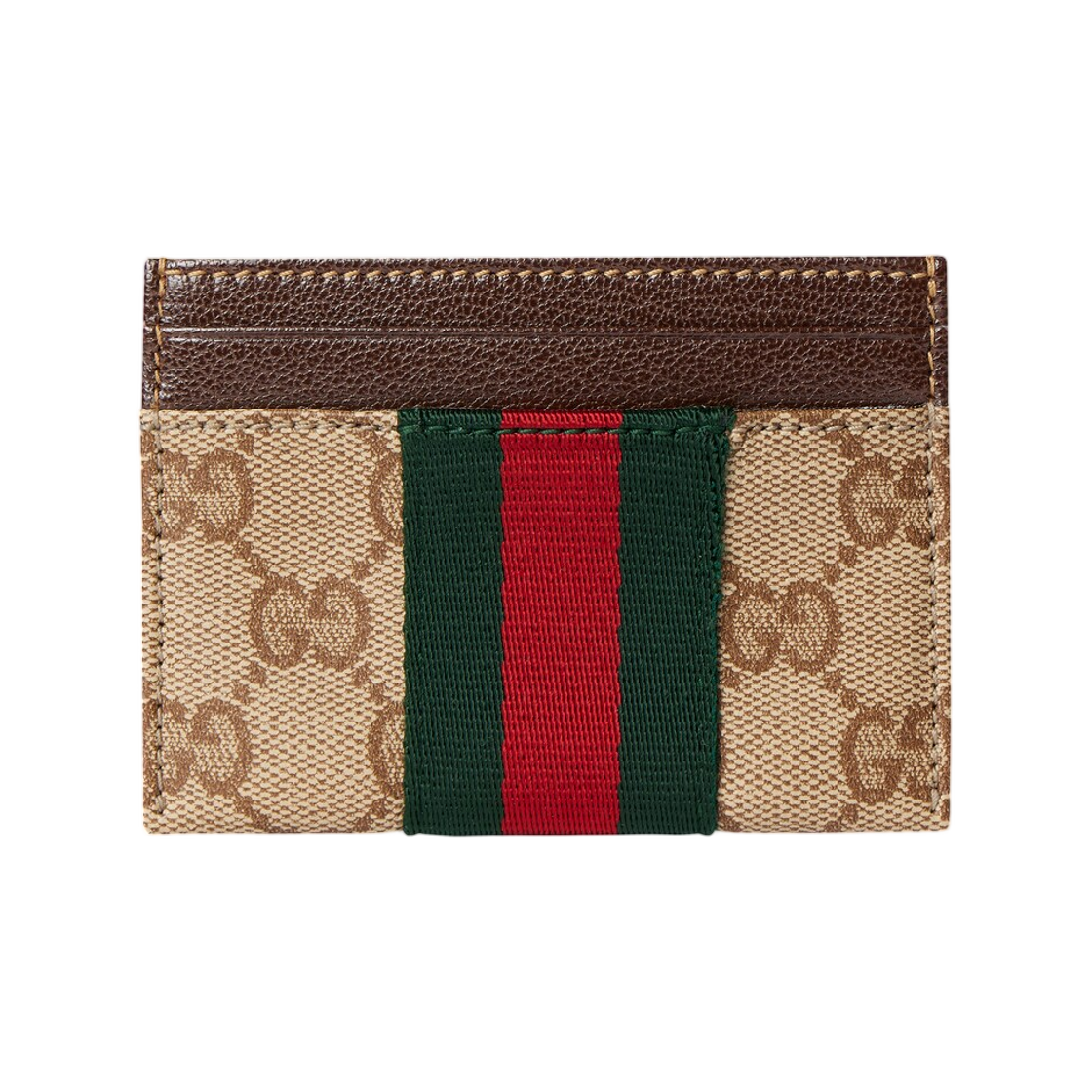 876043-FAF8R-8547 Gucci Web Detail Card Case Sand Dark Brown