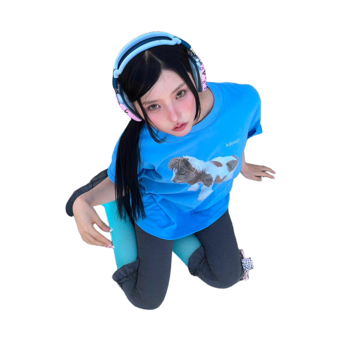 키코지 포니 프린팅 티셔츠 스카이블루(kikozy Pony Printing T-shirt Sky blue) - 5