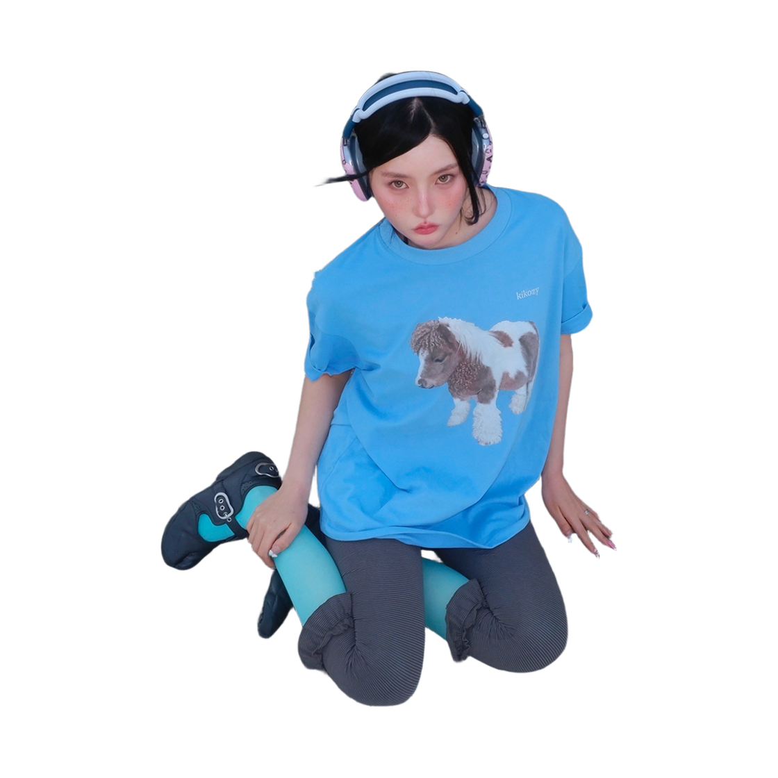 키코지 포니 프린팅 티셔츠 스카이블루(kikozy Pony Printing T-shirt Sky blue) - 6