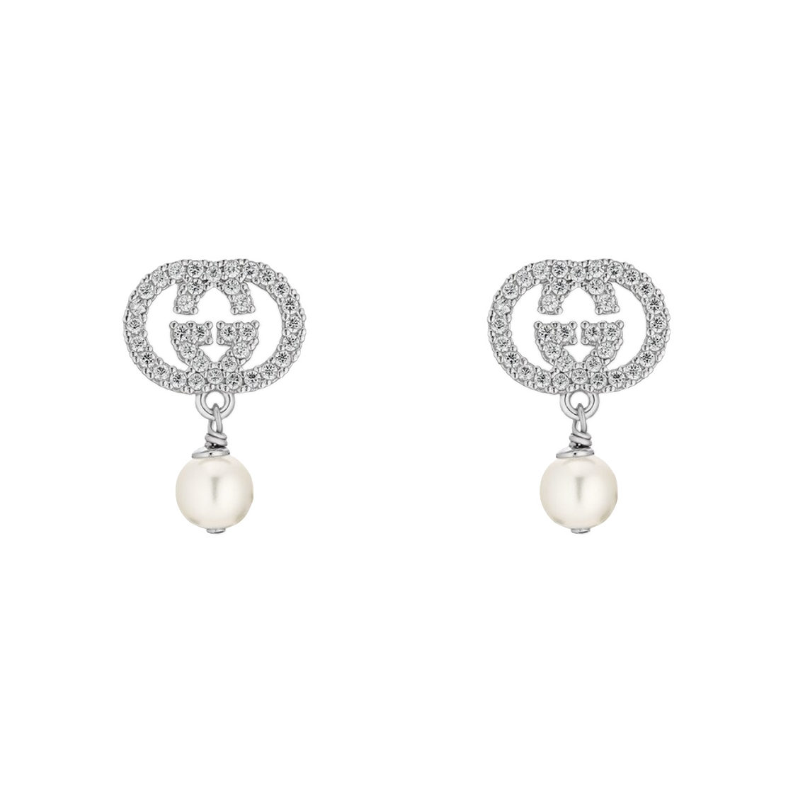 A0009F-J9740-8524 (W) Gucci Crystal Pearl Earrings Silver