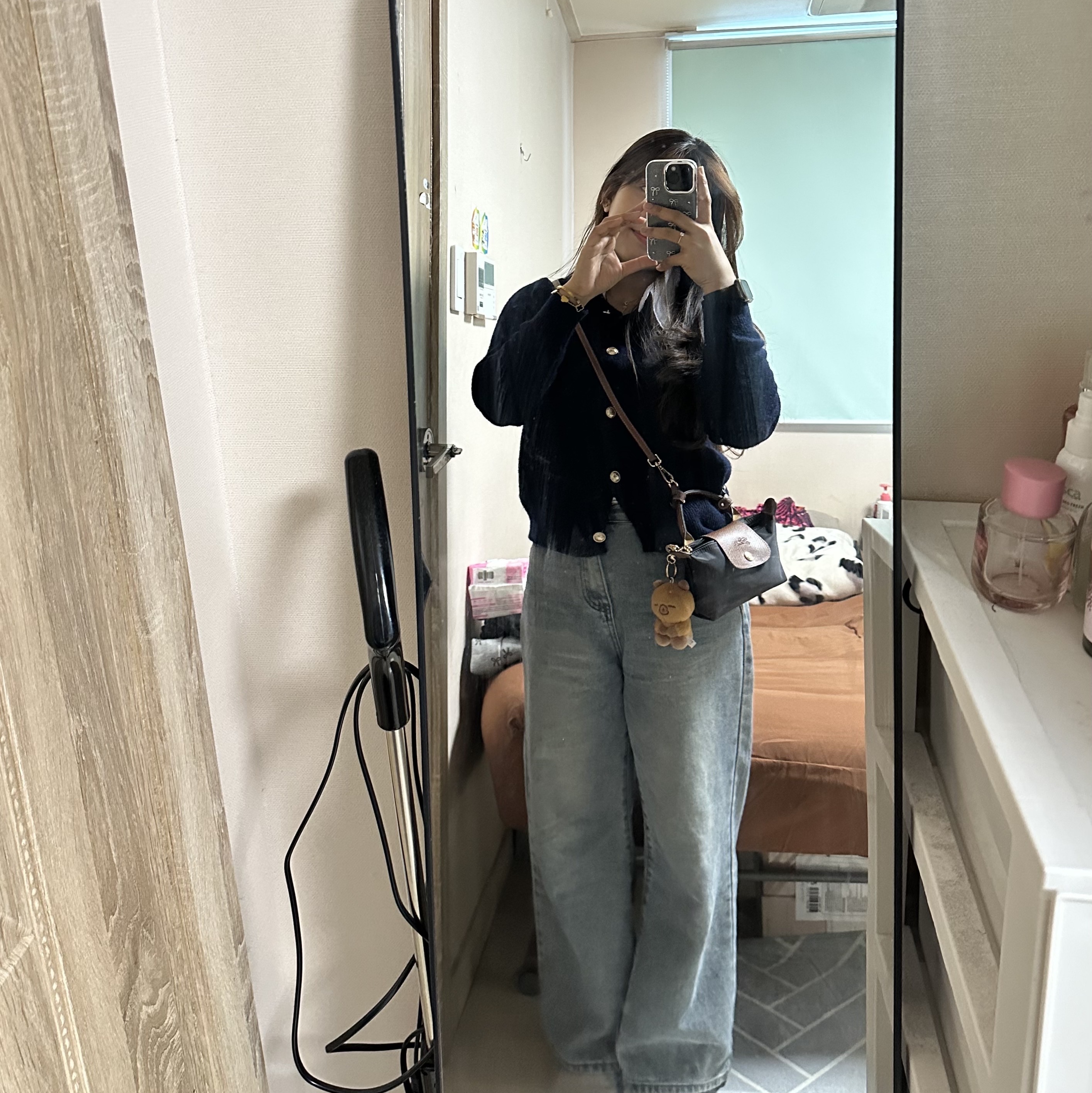 Longchamp Le Pliage Original Handle Pouch Black, Apple Watch Series SE 3rd 40mm GPS Midnight Aluminum Case with Sport Band S/M Midnight (Korean Ver.) 착용 스타일 - 1